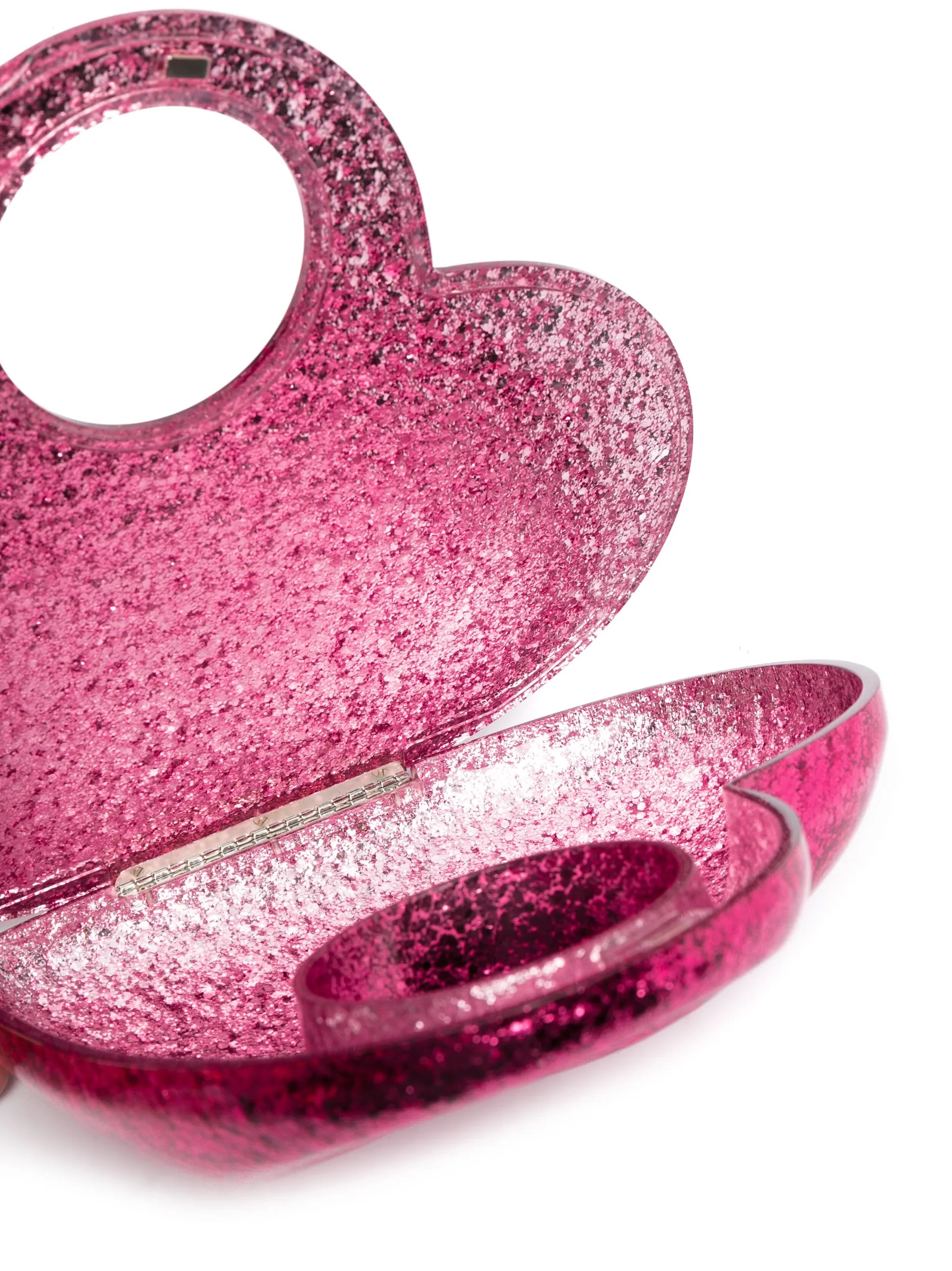 Heart glitter-embellished clutch bag