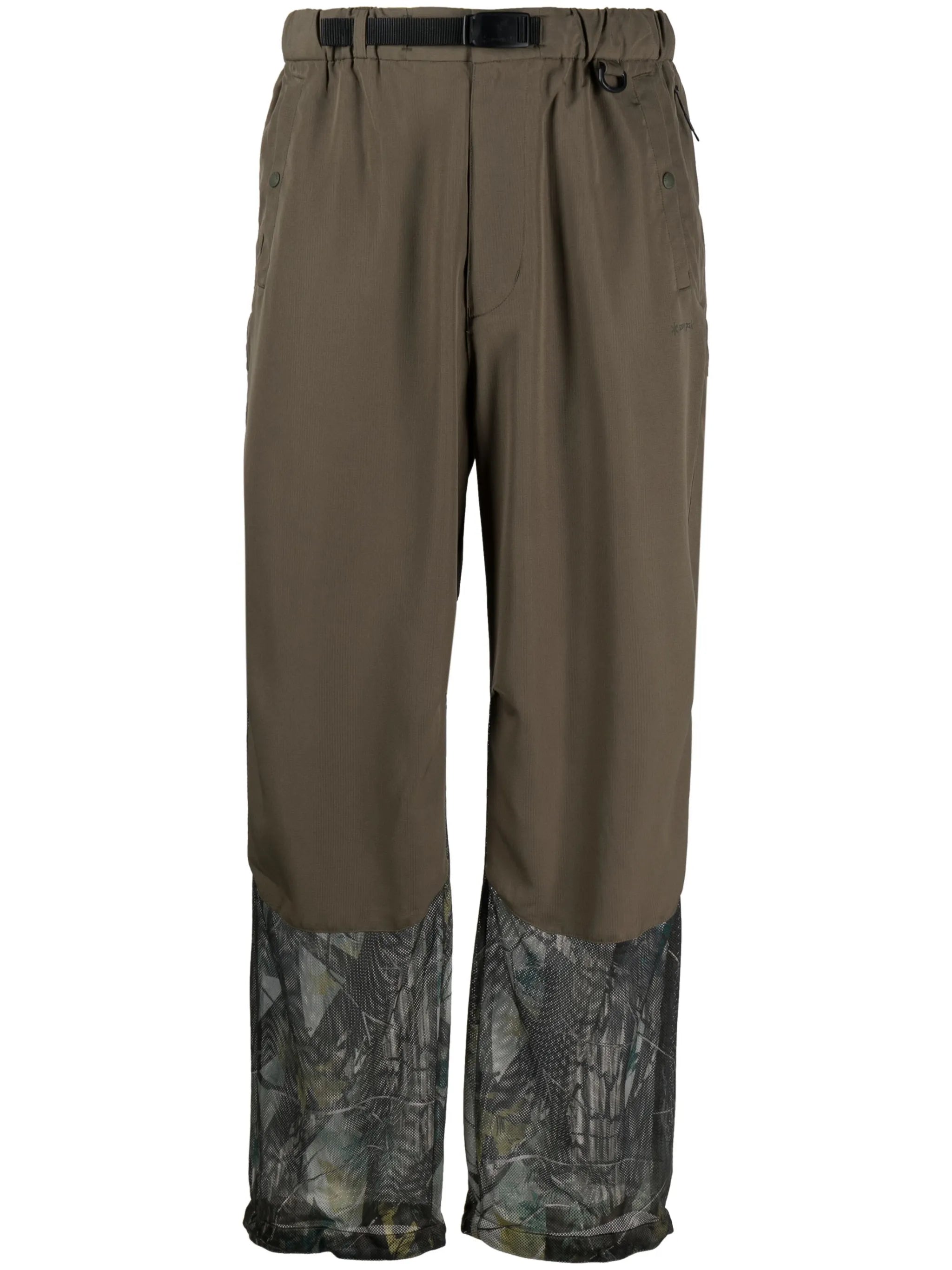 printed-hem mesh-detail trousers
