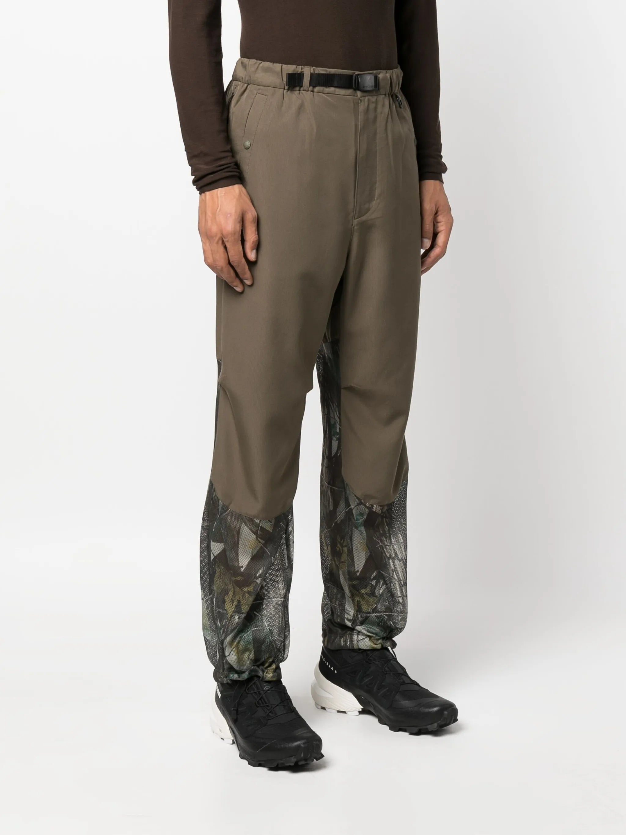 printed-hem mesh-detail trousers