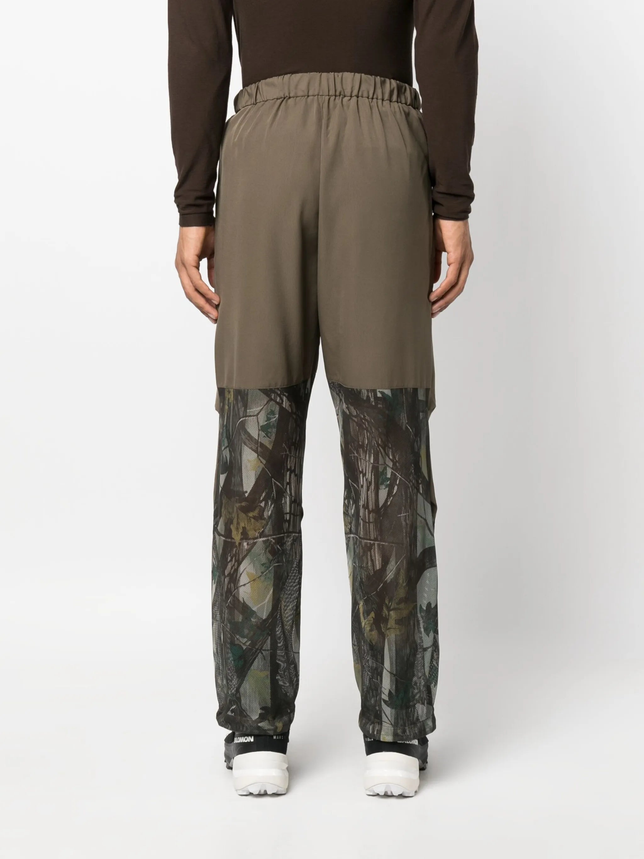 printed-hem mesh-detail trousers