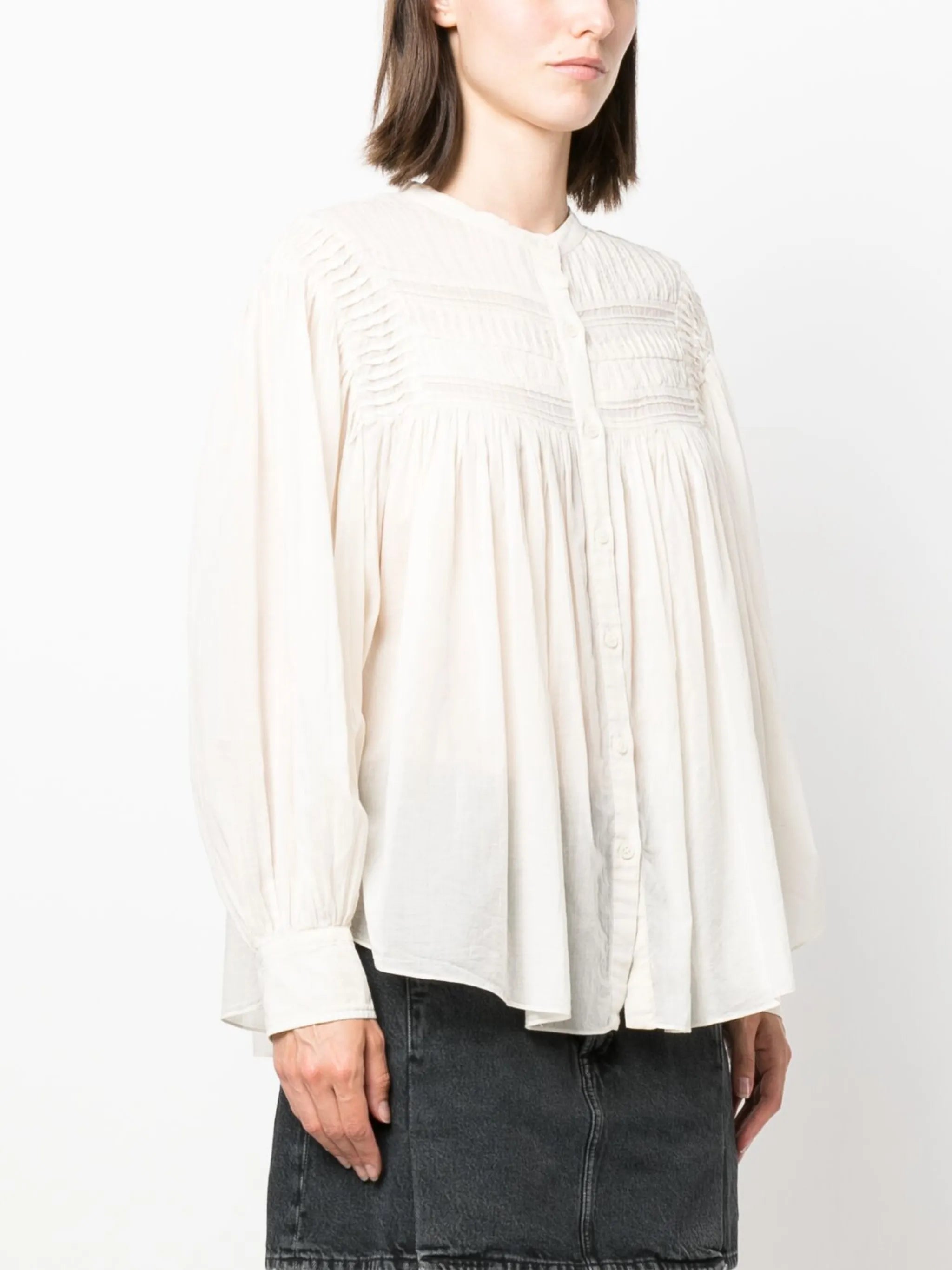 wide-sleeved ruched blouse