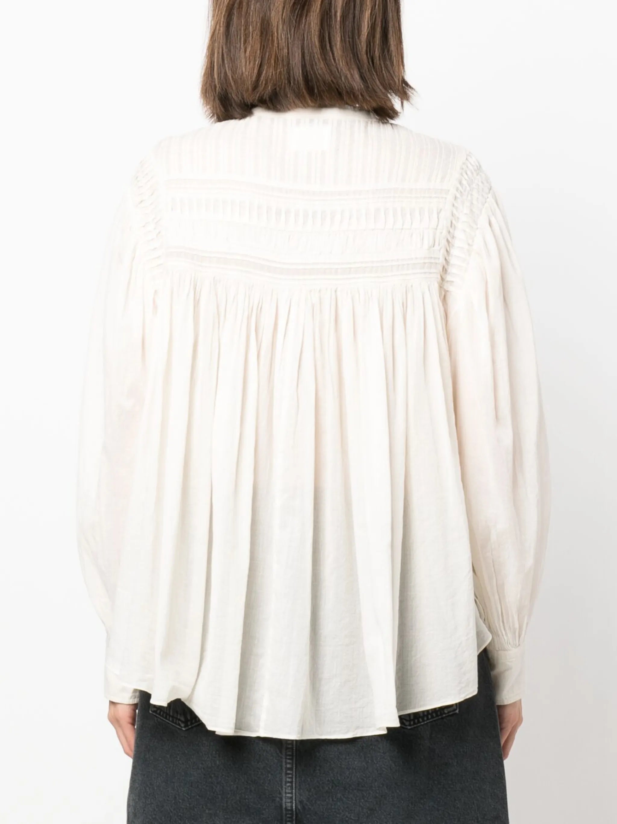 wide-sleeved ruched blouse