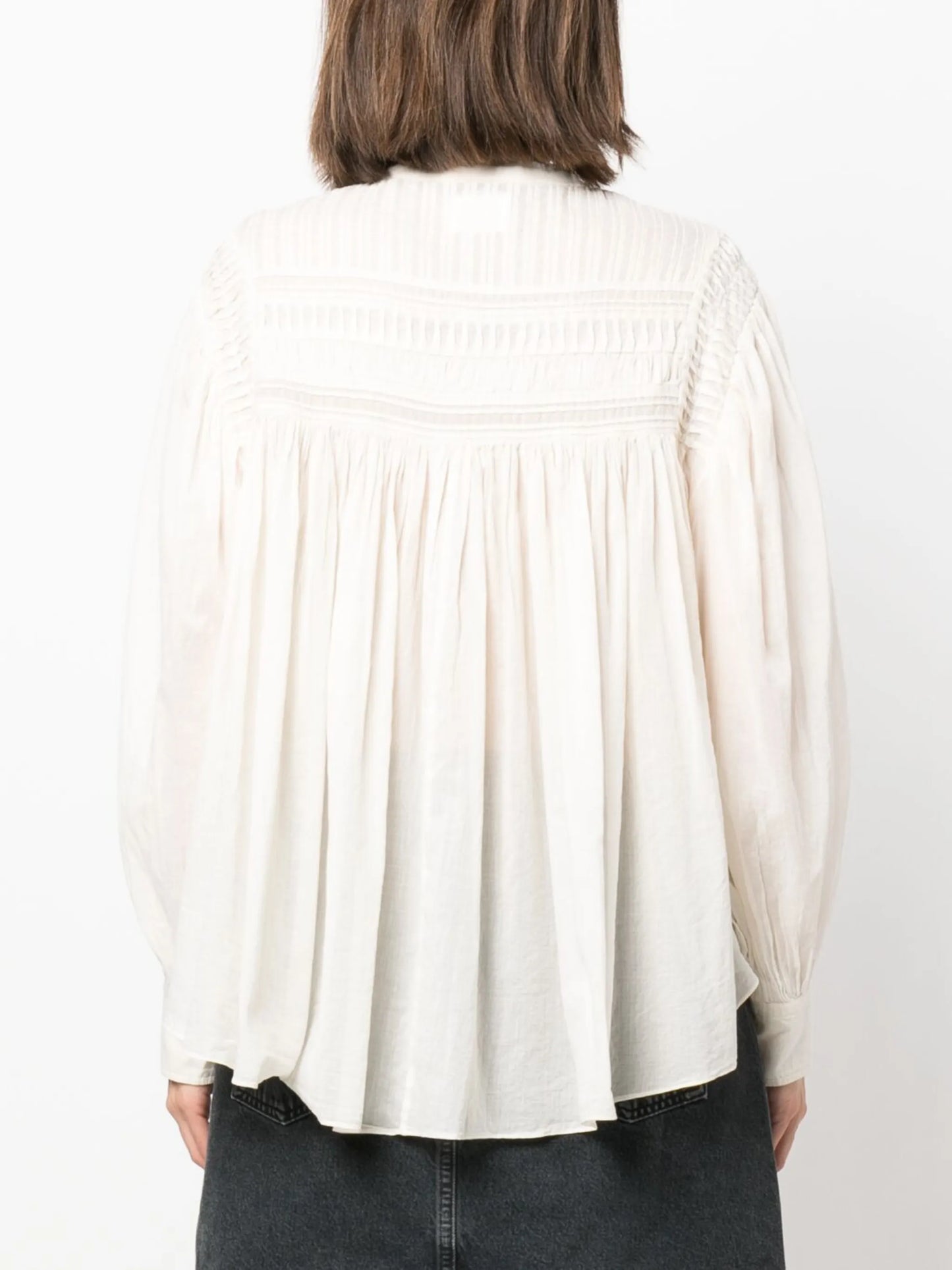 wide-sleeved ruched blouse