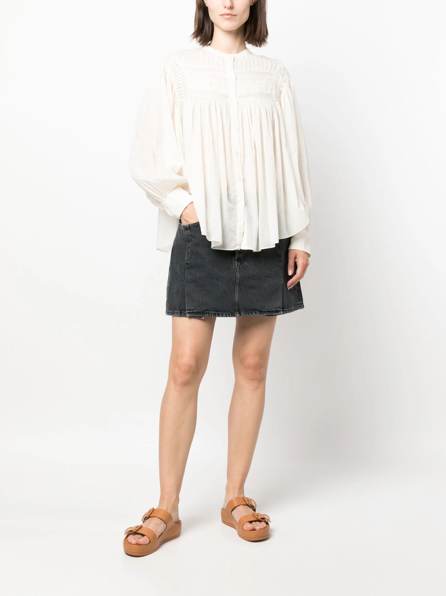wide-sleeved ruched blouse