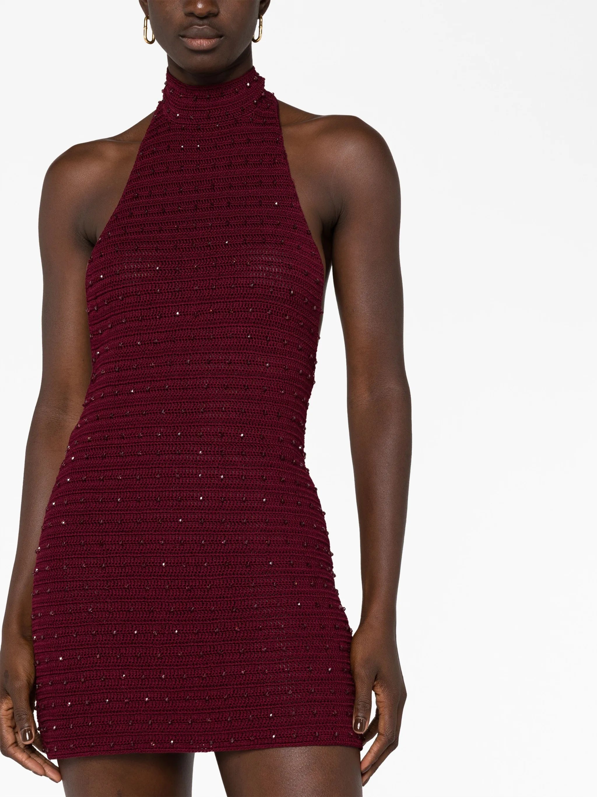 Pora crystal-embellished halterneck minidress