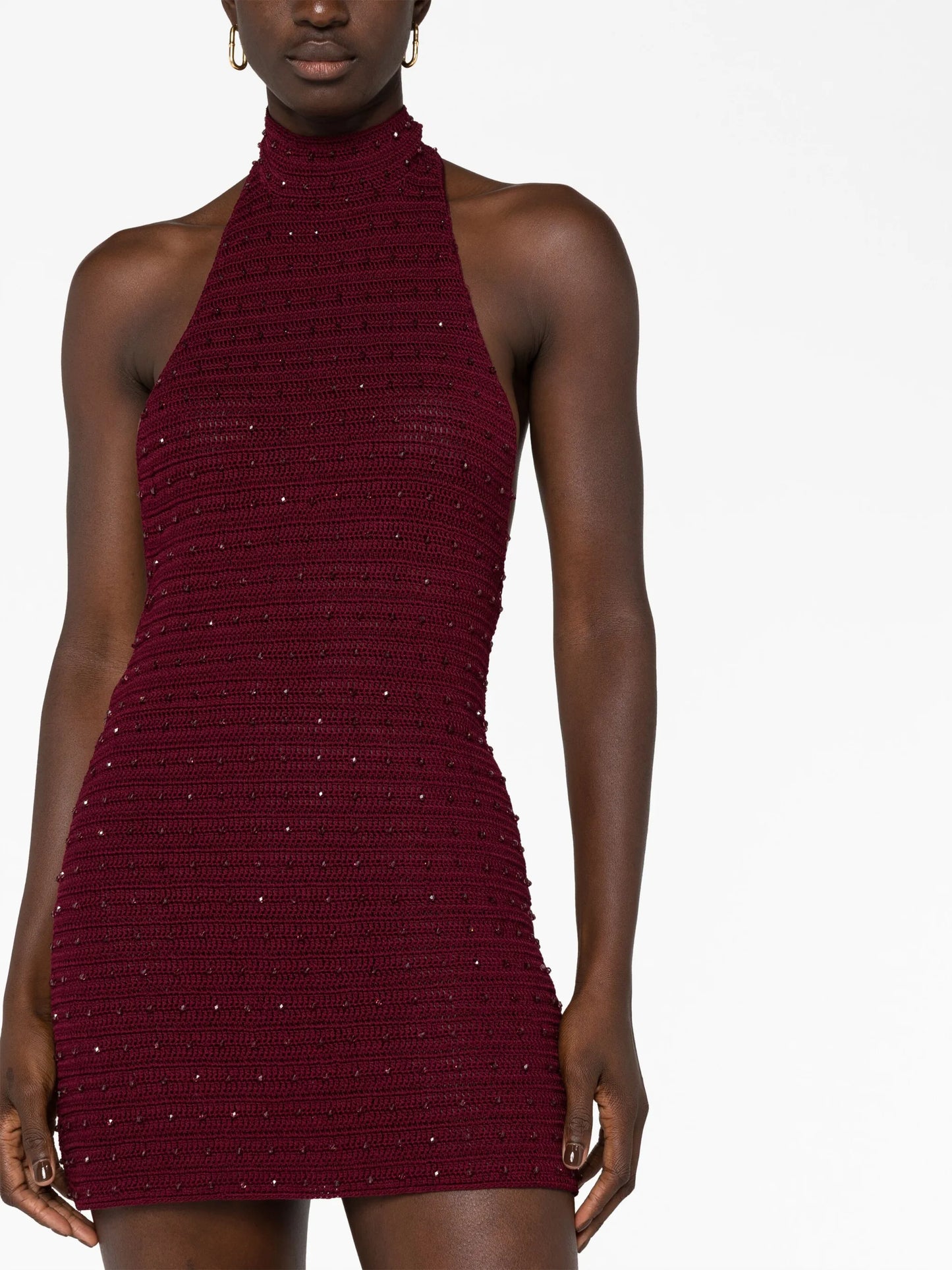 Pora crystal-embellished halterneck minidress