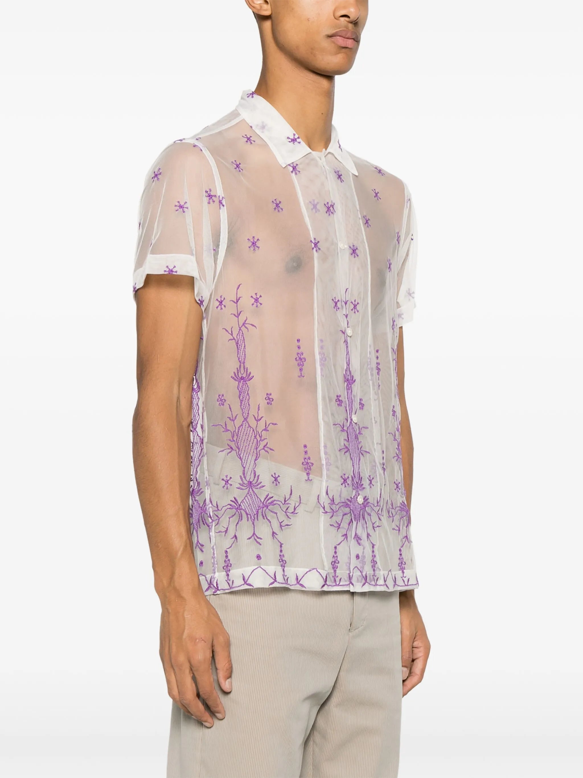 embroidered short-sleeve mesh shirt