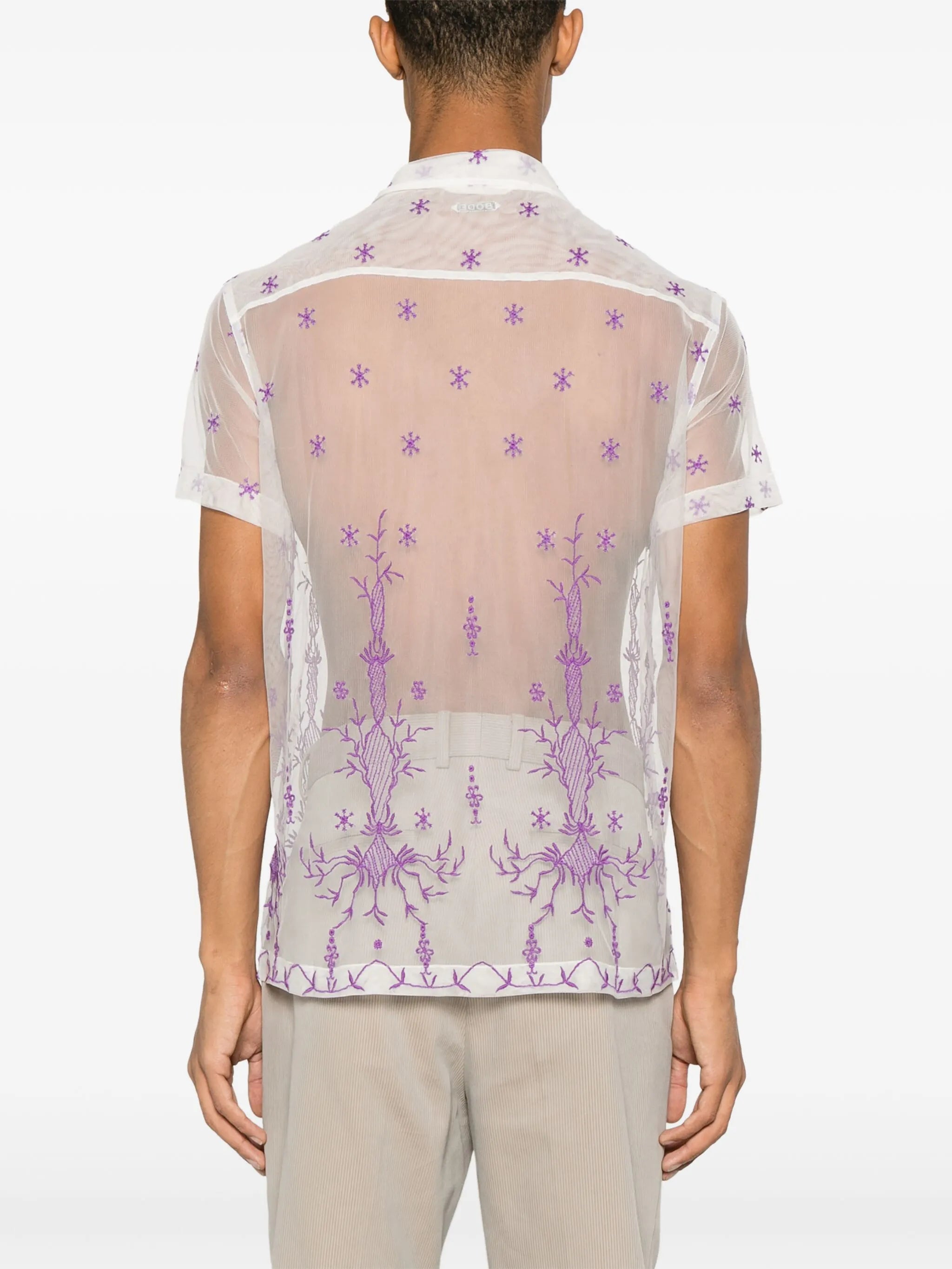 embroidered short-sleeve mesh shirt