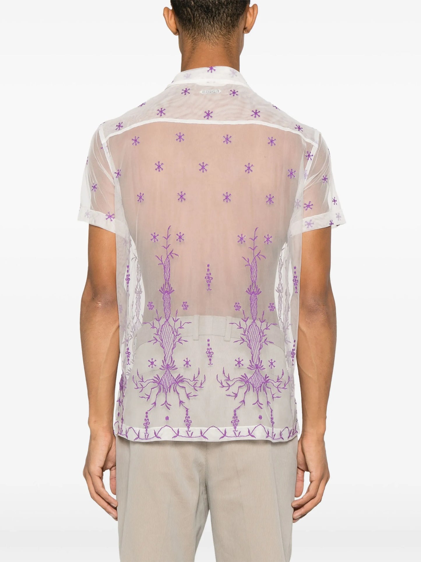 embroidered short-sleeve mesh shirt