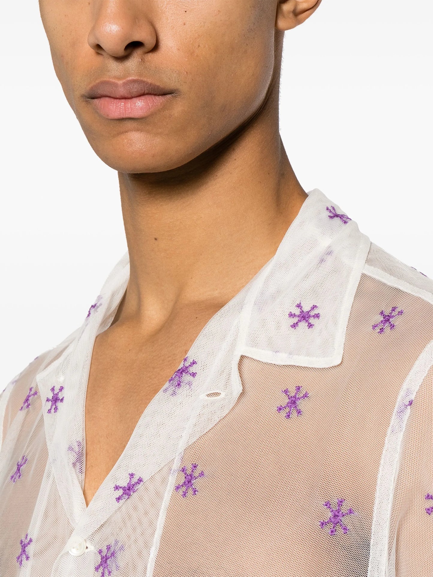 embroidered short-sleeve mesh shirt