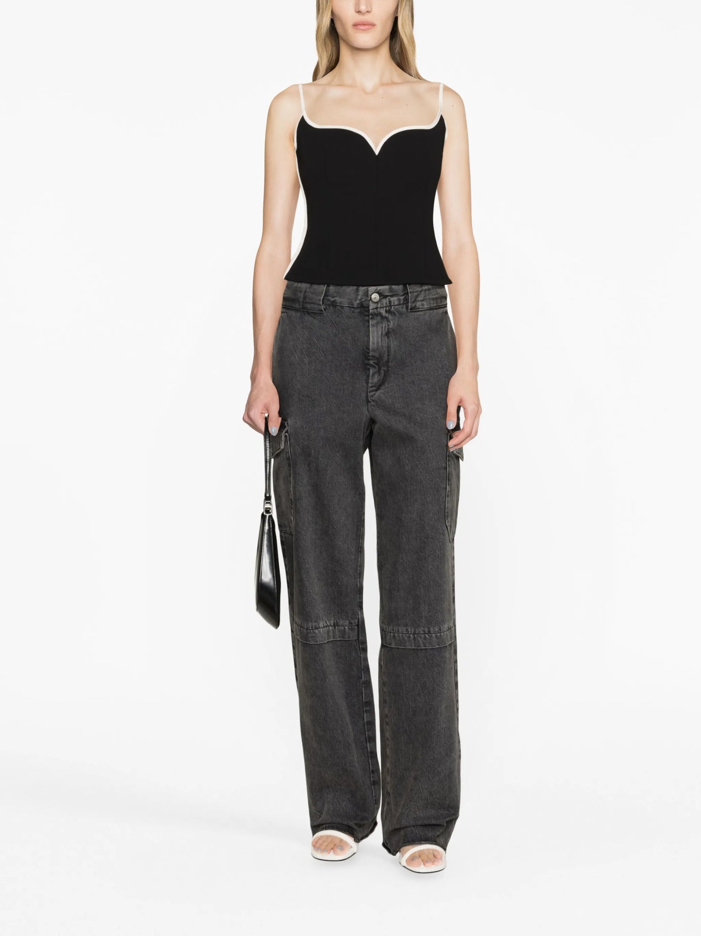 Heart contrast-trim singlet top
