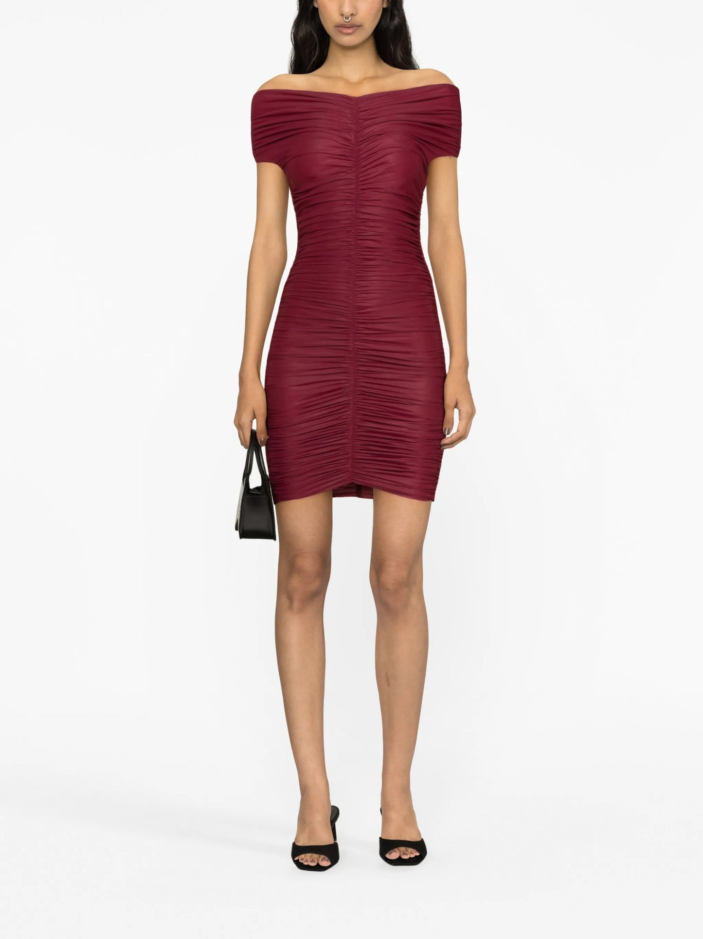 Nicola off-shoulder draped minidress