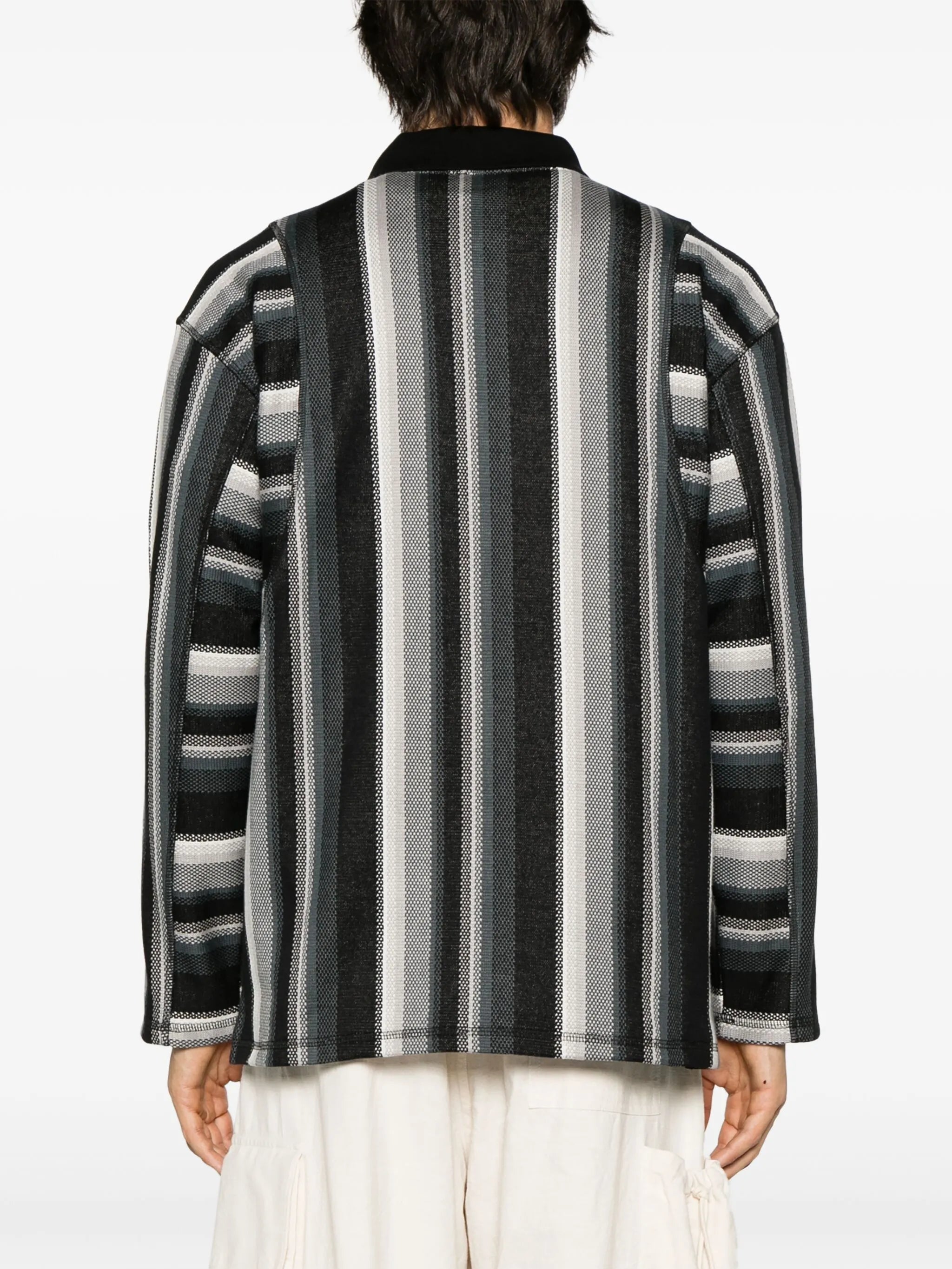 striped zip-up cotton polo shirt