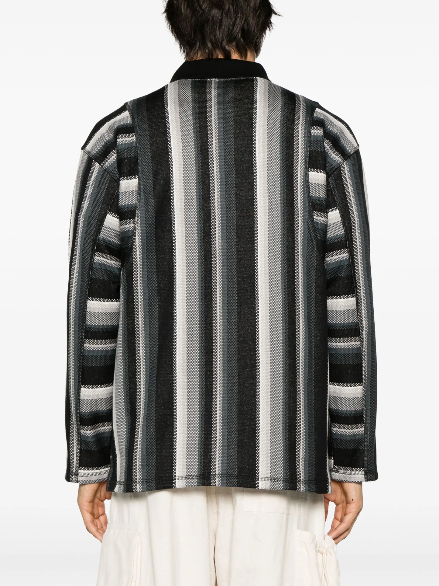 striped zip-up cotton polo shirt