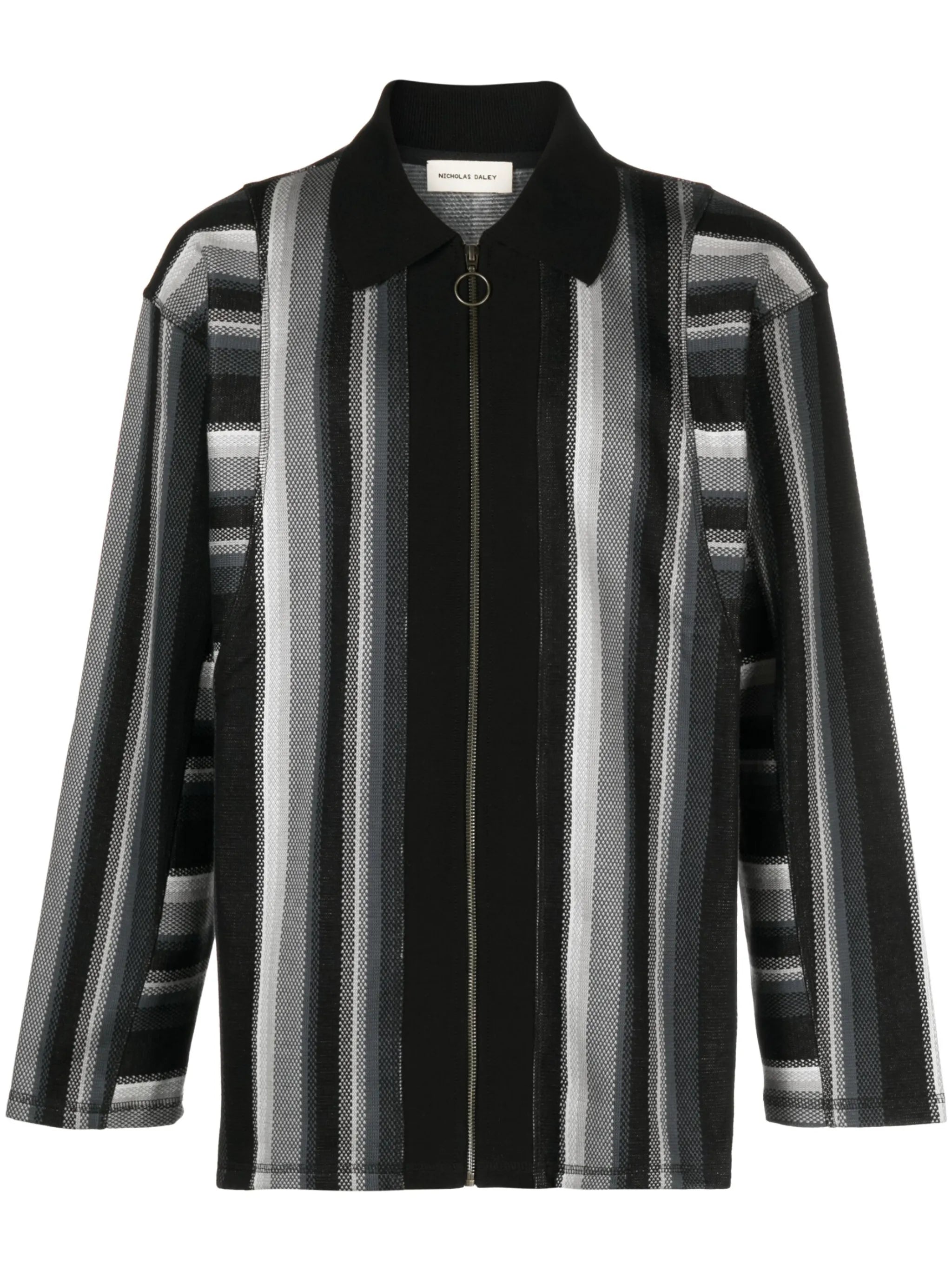 striped zip-up cotton polo shirt