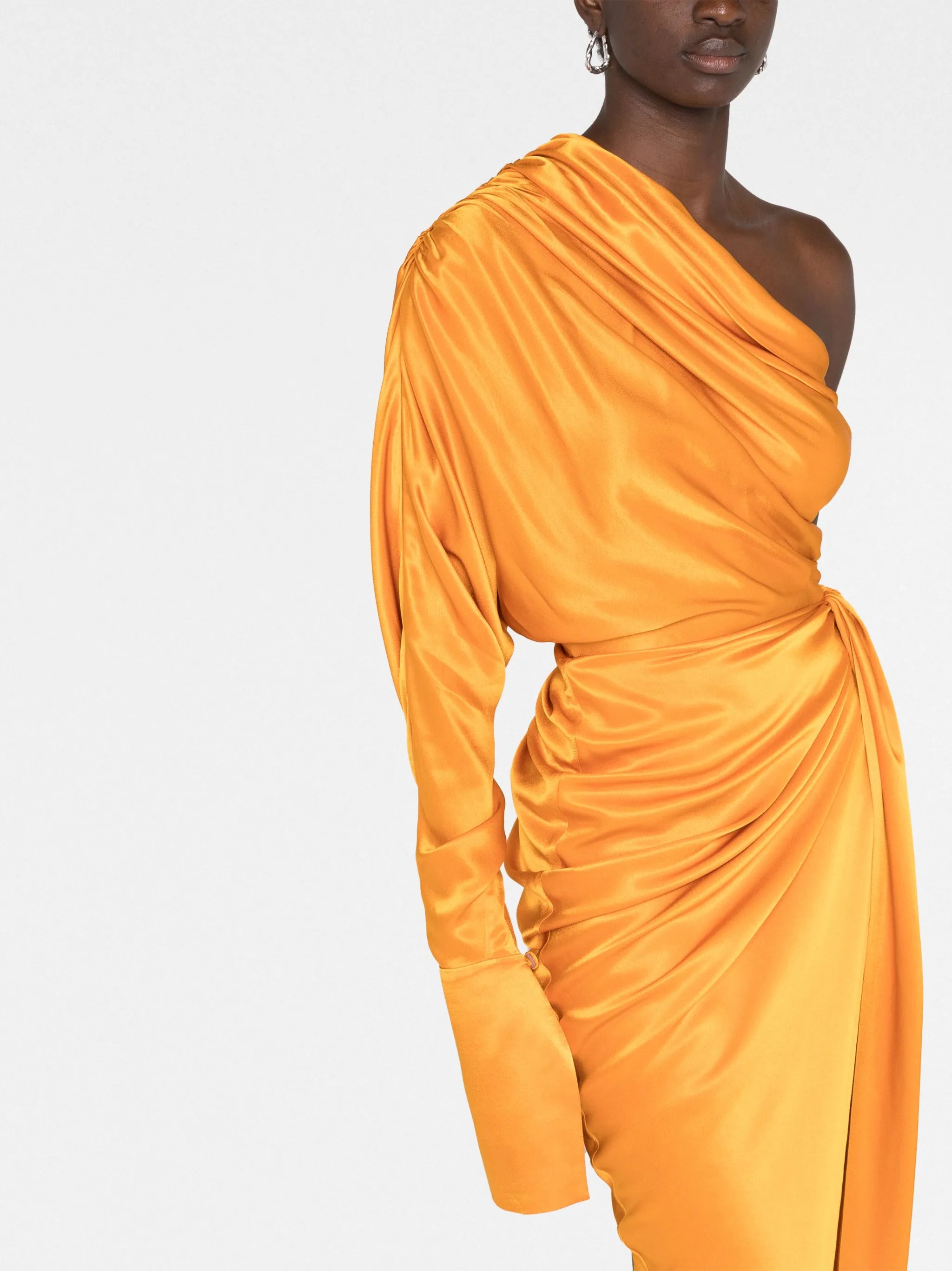 one-shoulder asymmetric wrap dress