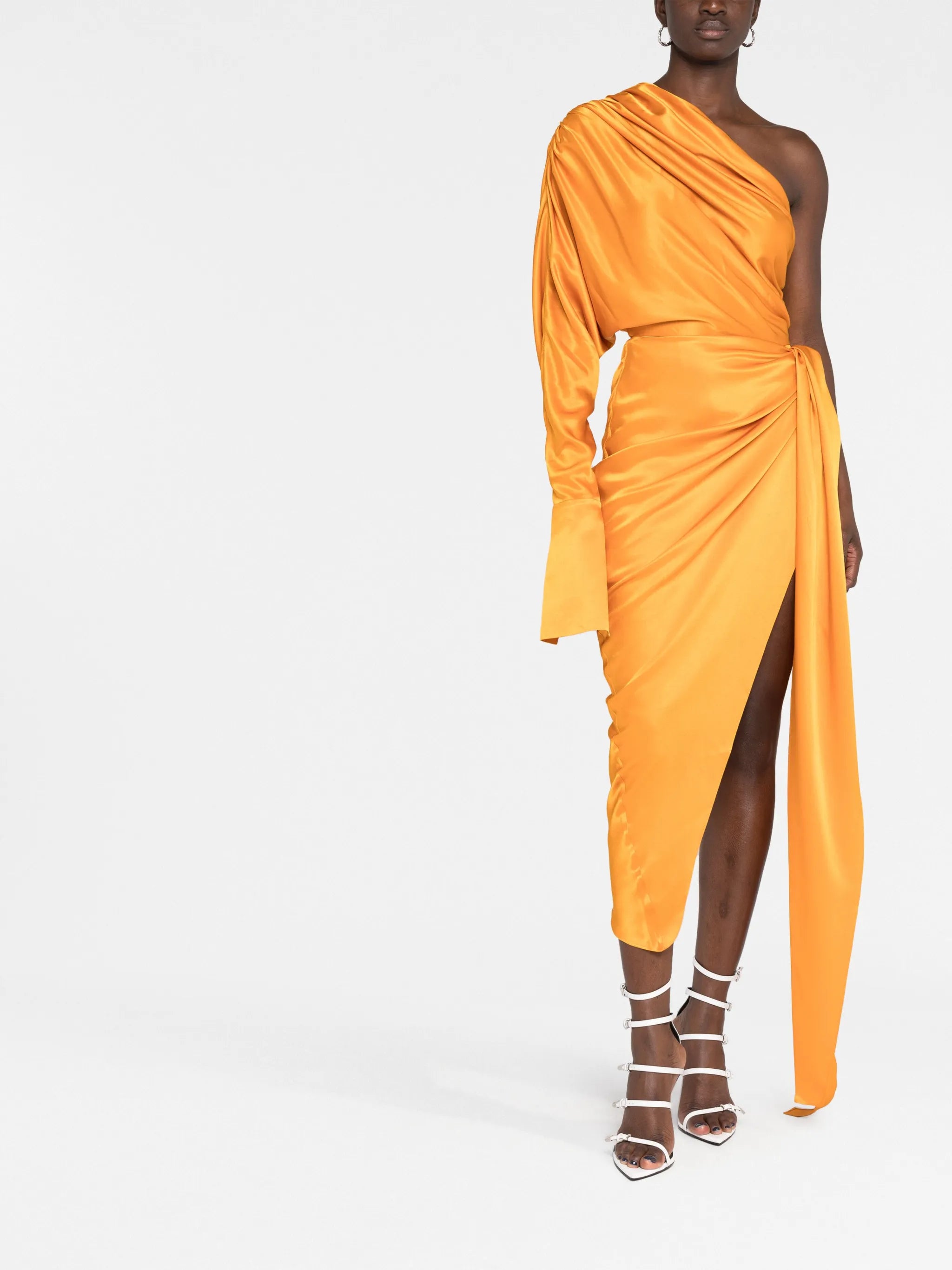 one-shoulder asymmetric wrap dress