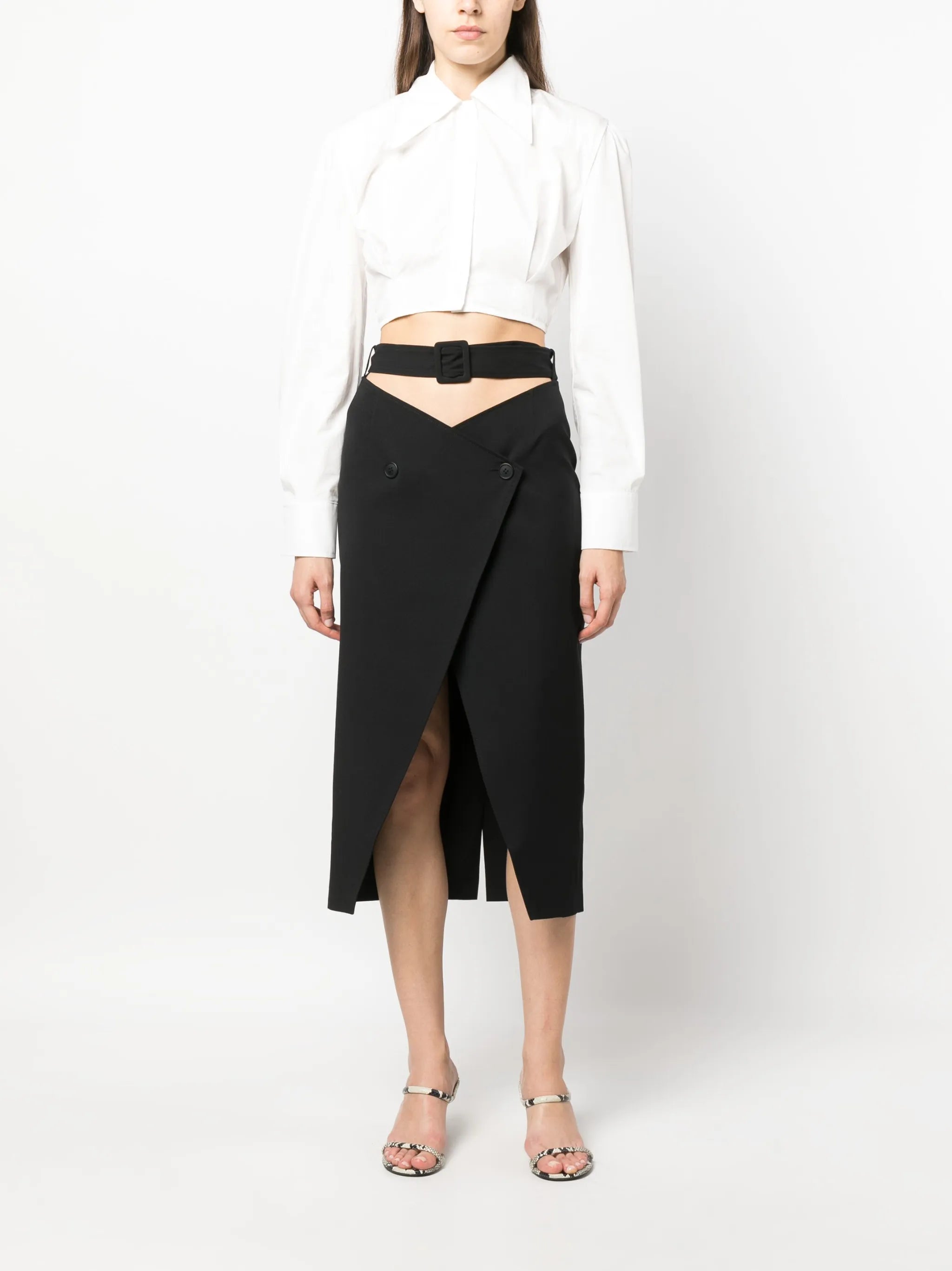 geometric-belt pencil skirt