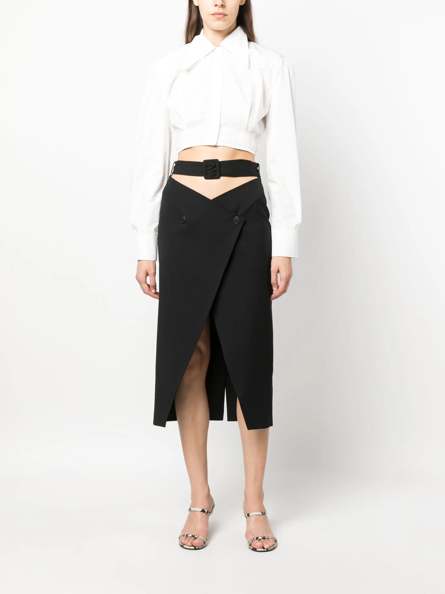 geometric-belt pencil skirt