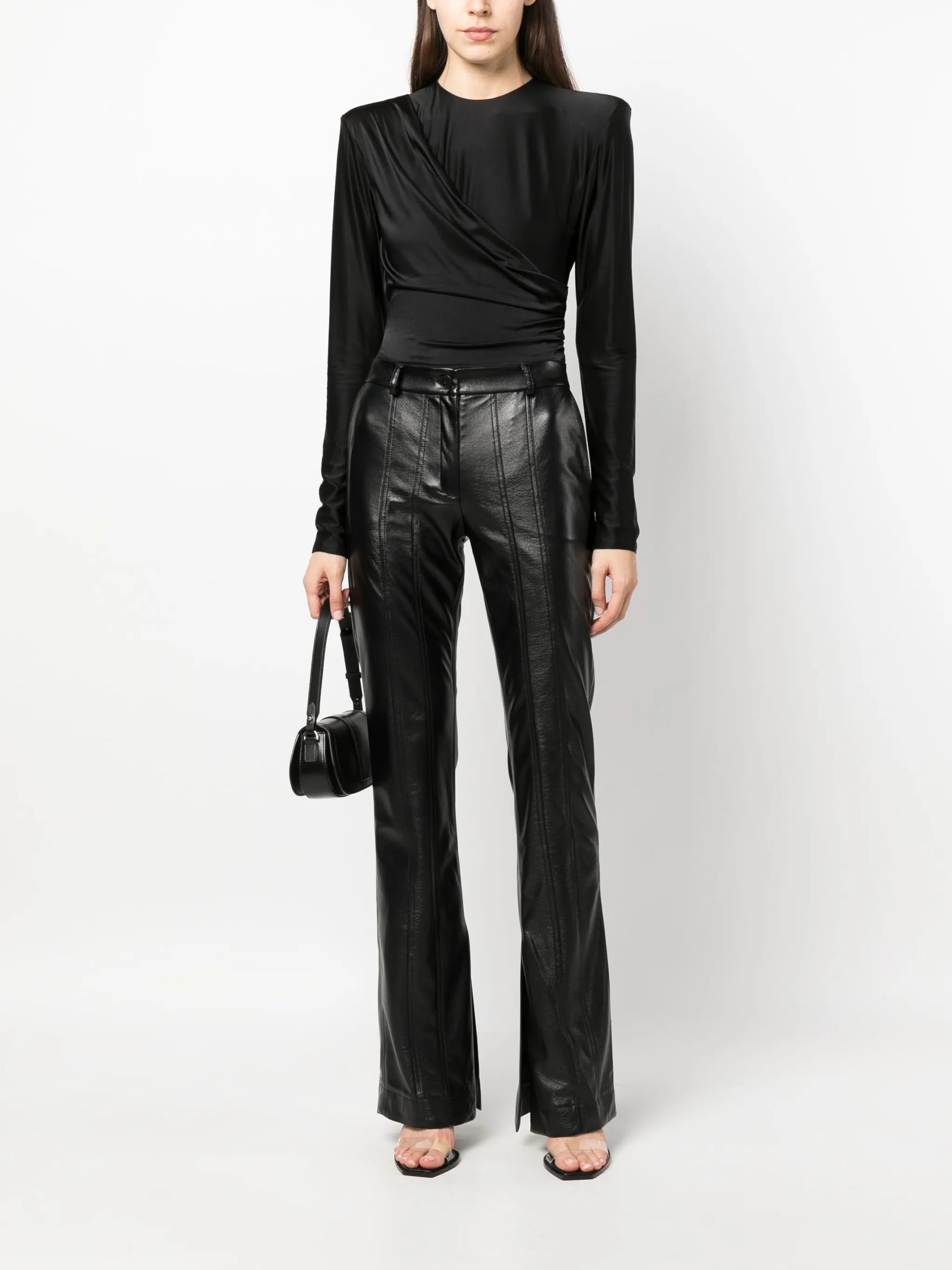 draped satin long-sleeve bodysuit