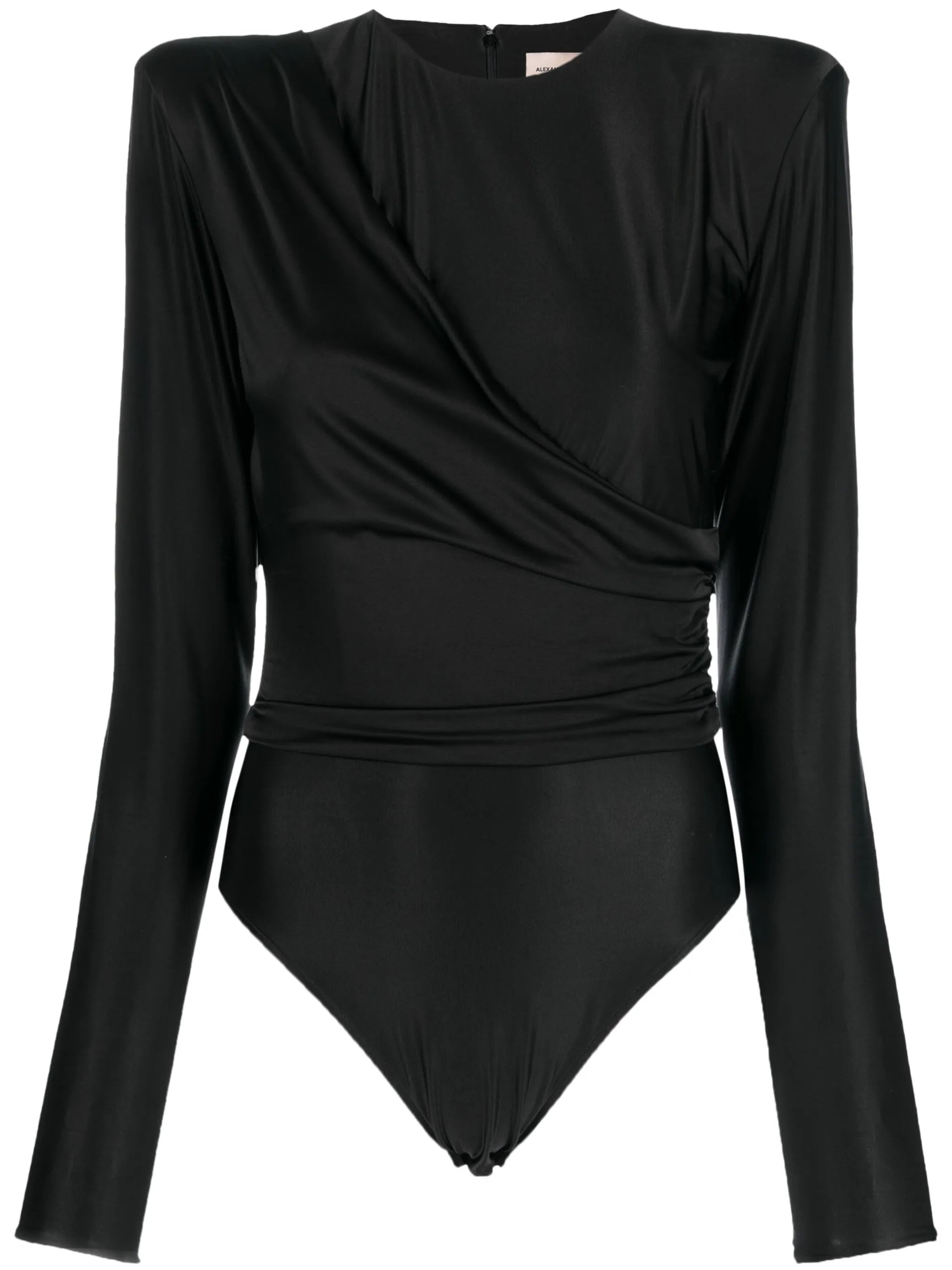 draped satin long-sleeve bodysuit