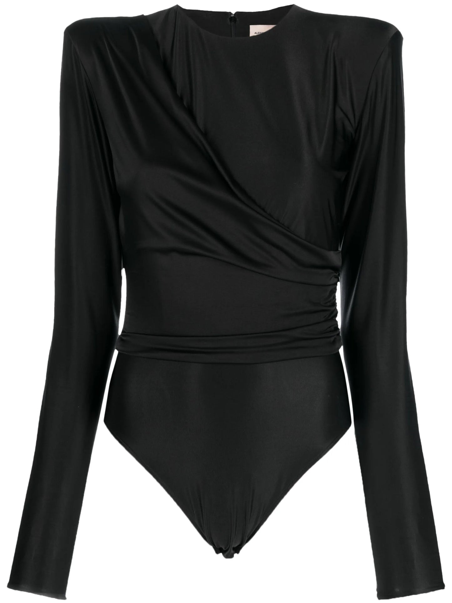 draped satin long-sleeve bodysuit