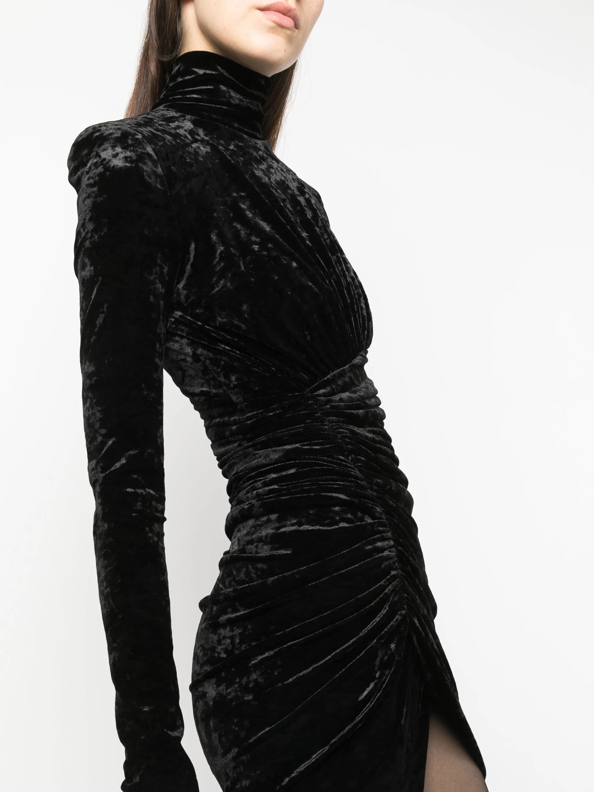 long-sleeve asymmetric velvet dress