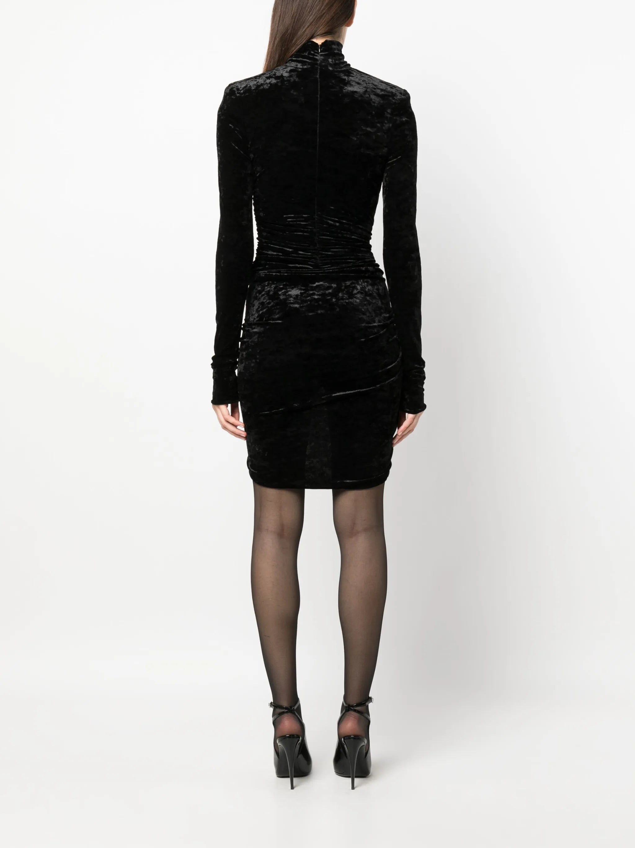 long-sleeve asymmetric velvet dress