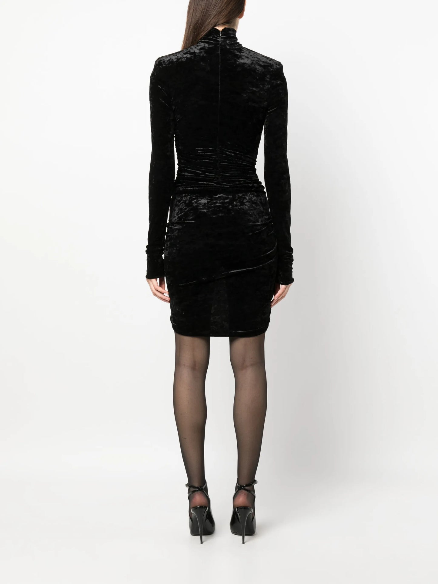 long-sleeve asymmetric velvet dress