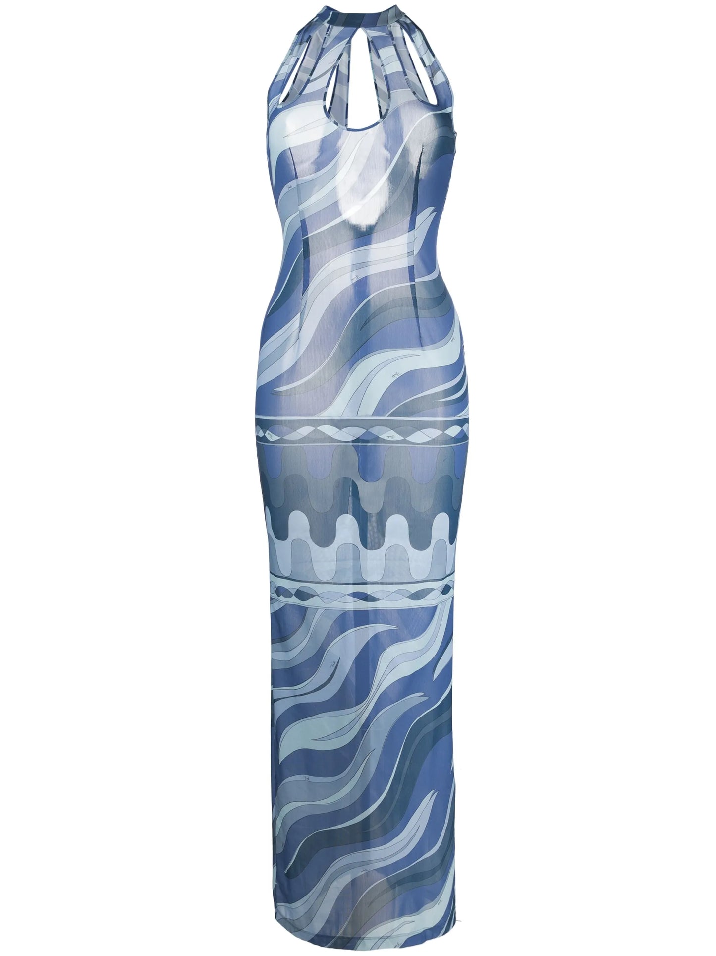 swirl-print cut-out mesh dress