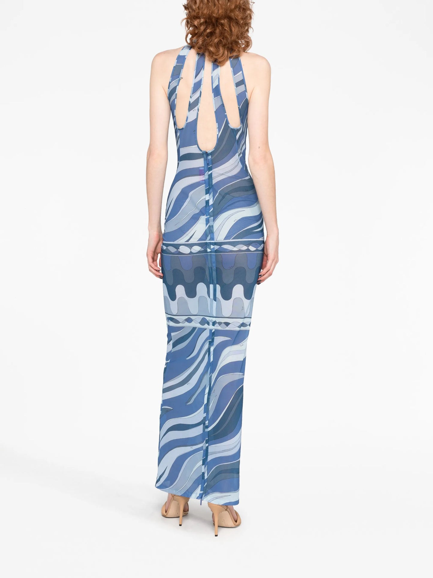 swirl-print cut-out mesh dress