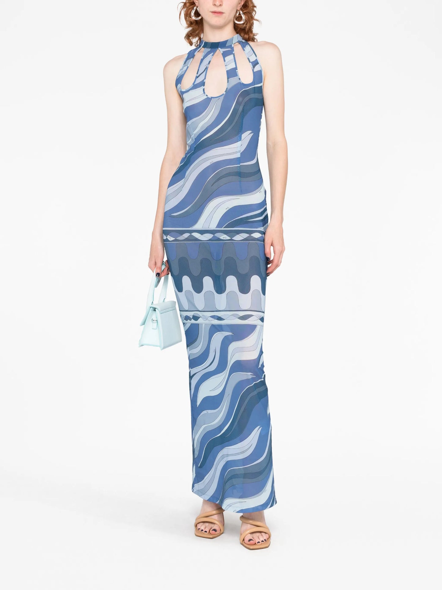 swirl-print cut-out mesh dress
