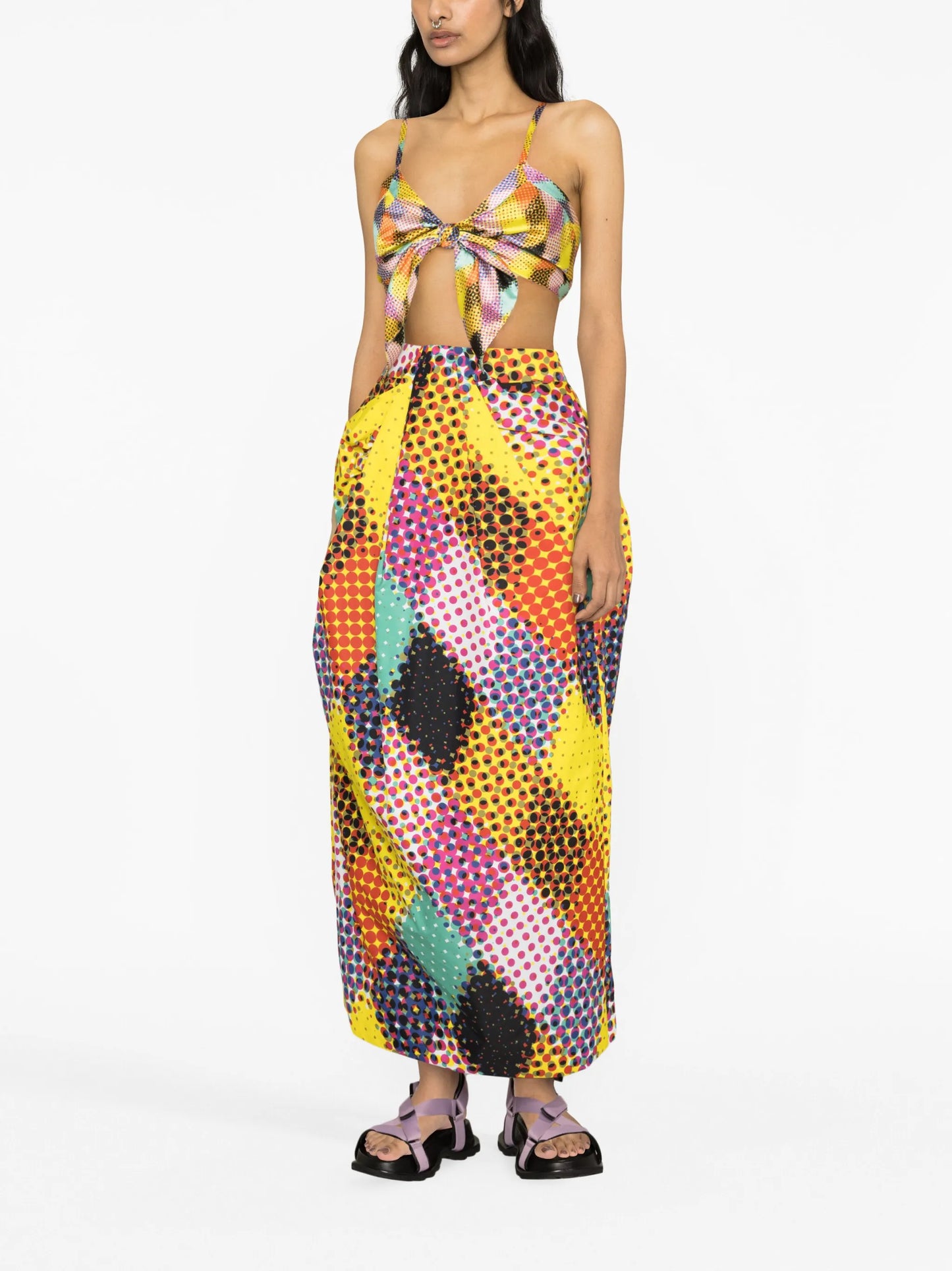 graphic-print tie-fastening top