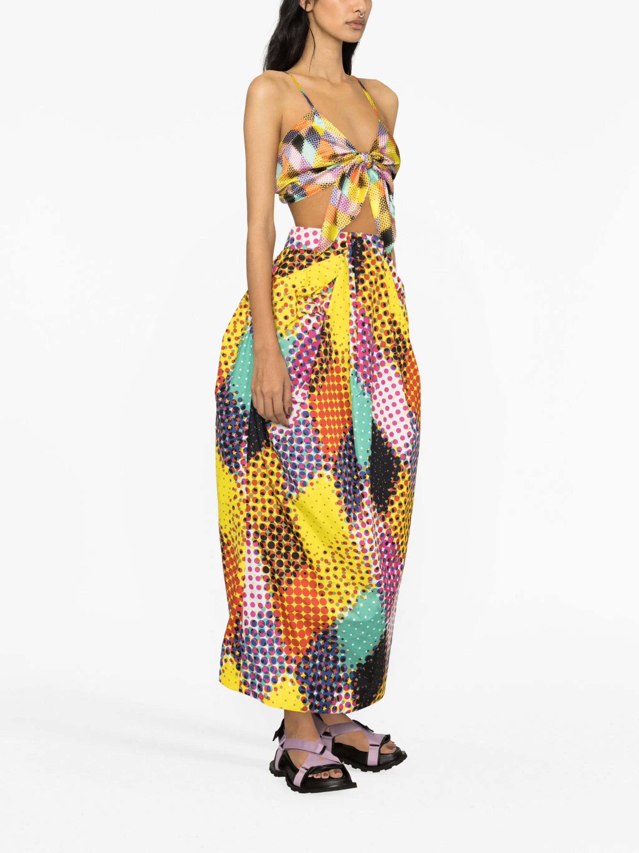 graphic-print tie-fastening top