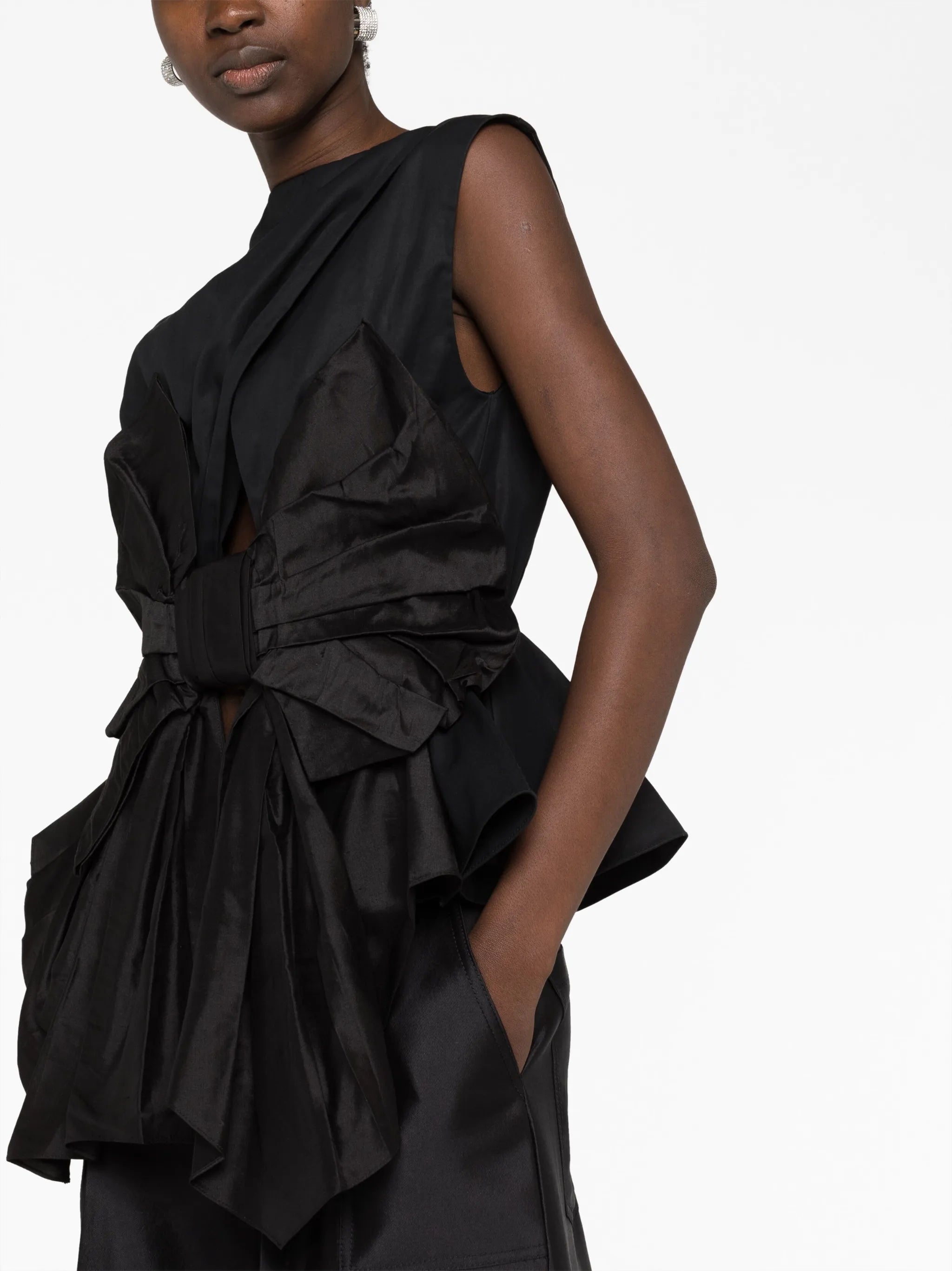 Crushed Bow cut-out cotton-silk blouse