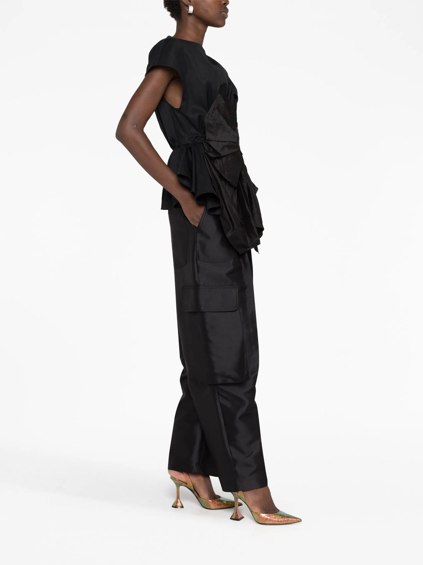 Crushed Bow cut-out cotton-silk blouse