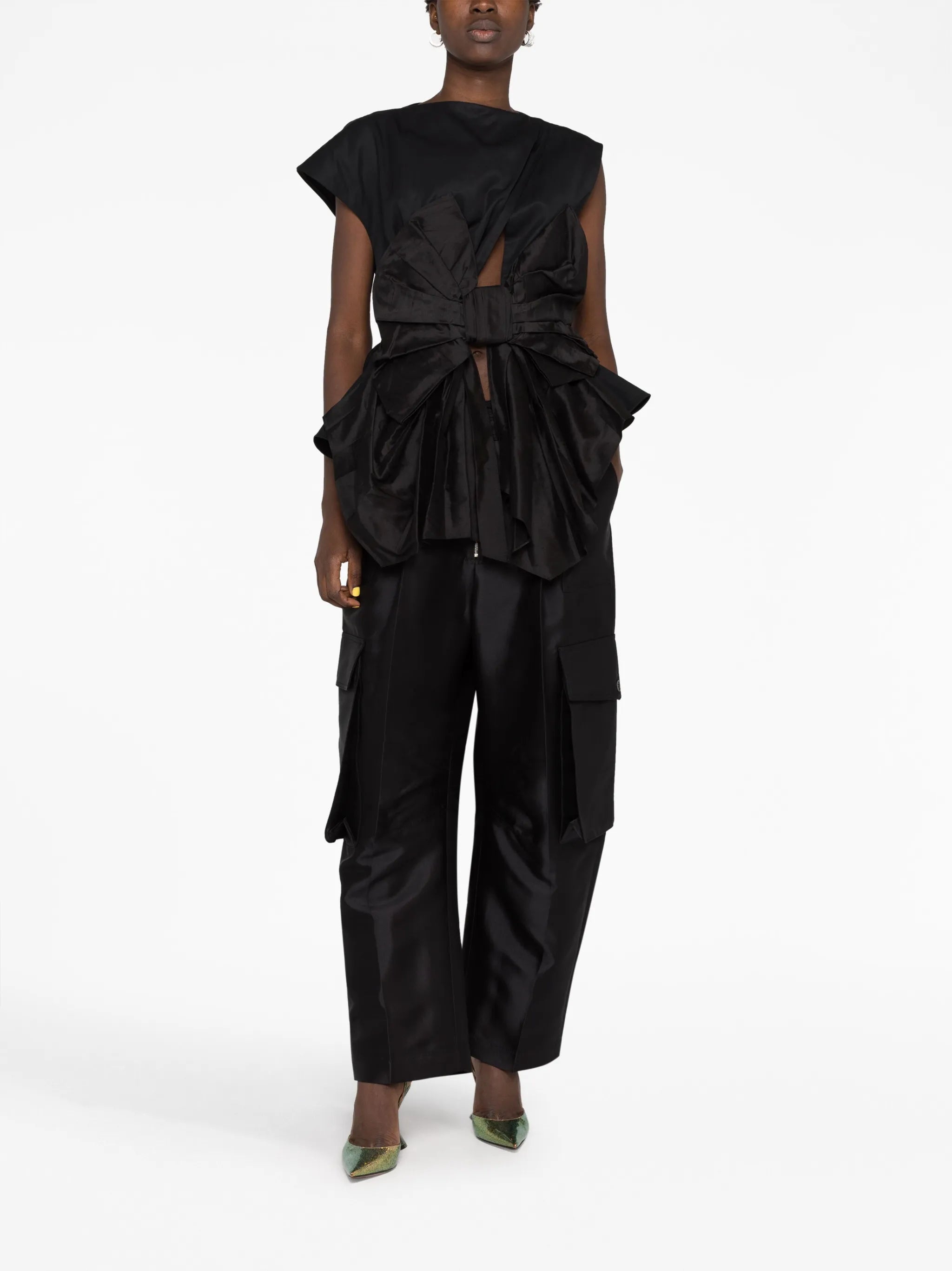 Crushed Bow cut-out cotton-silk blouse