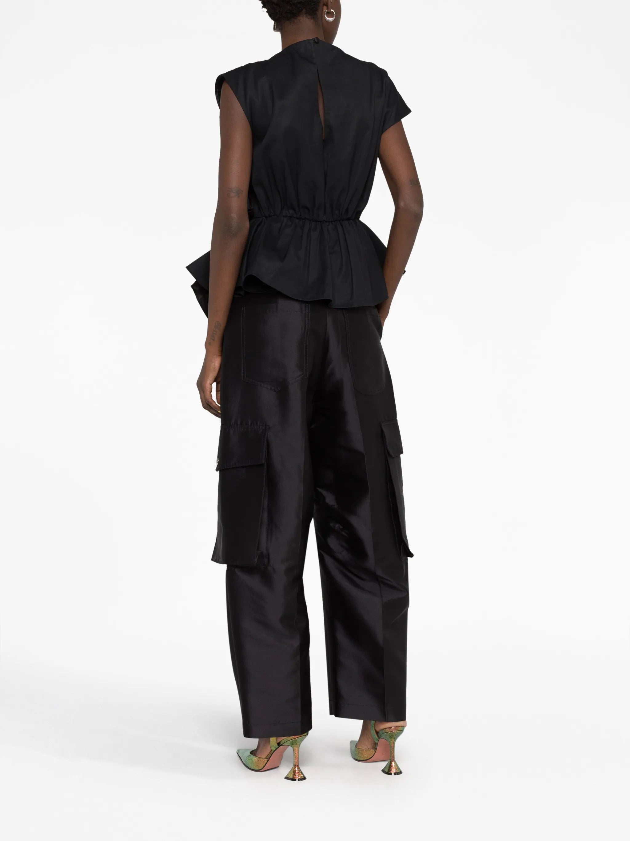 Crushed Bow cut-out cotton-silk blouse