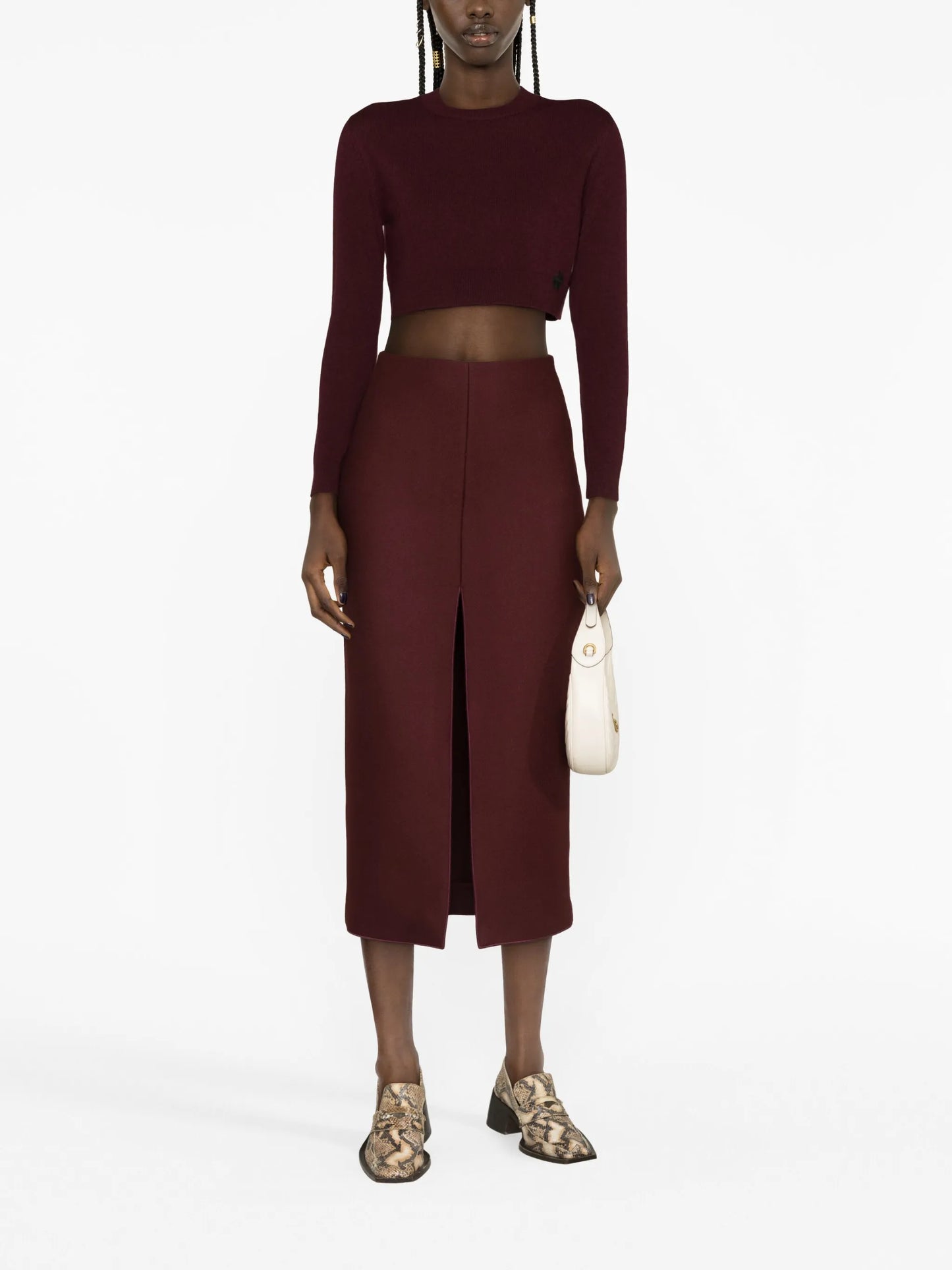 virgin-wool pencil midi skirt