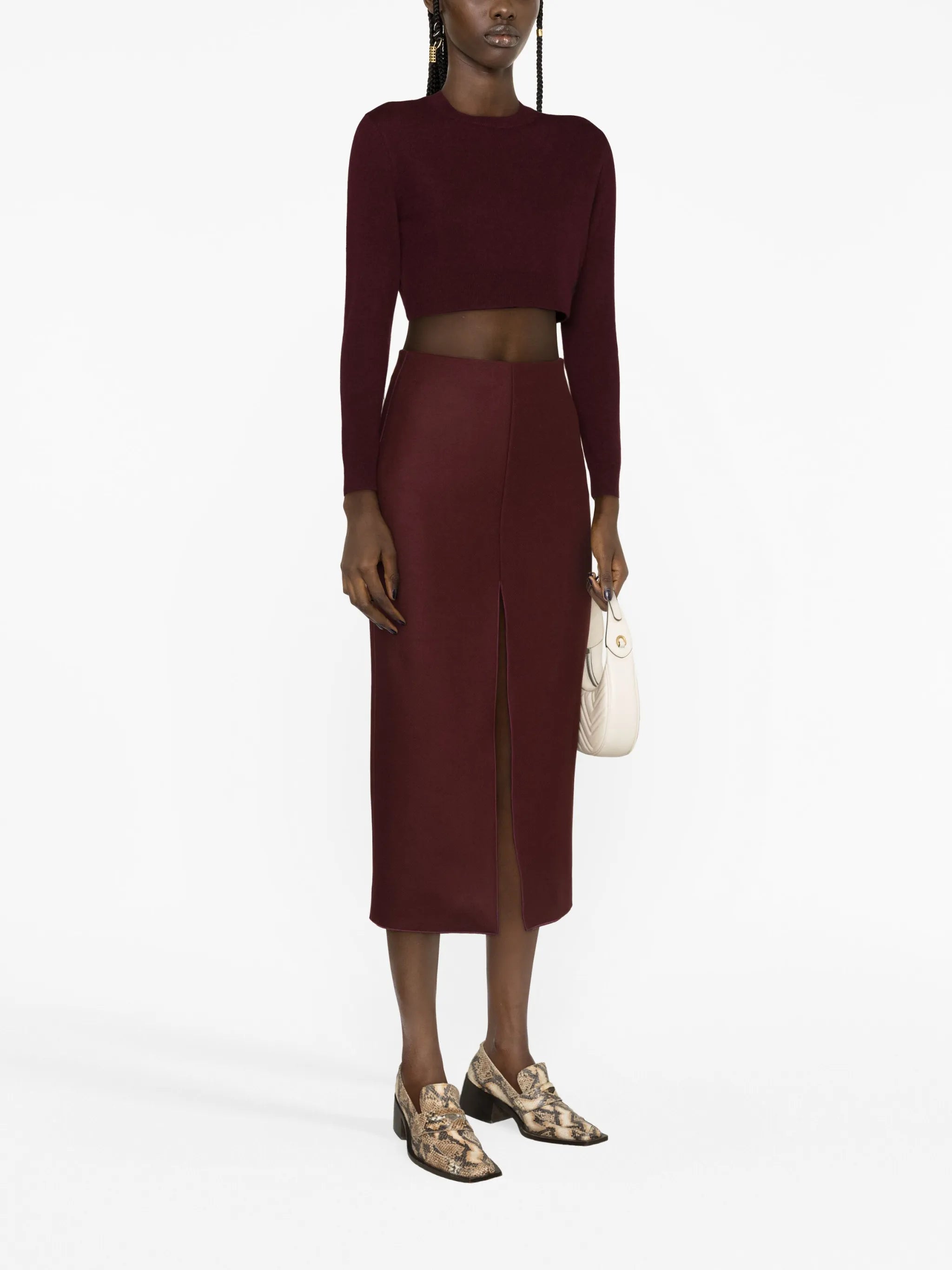 virgin-wool pencil midi skirt