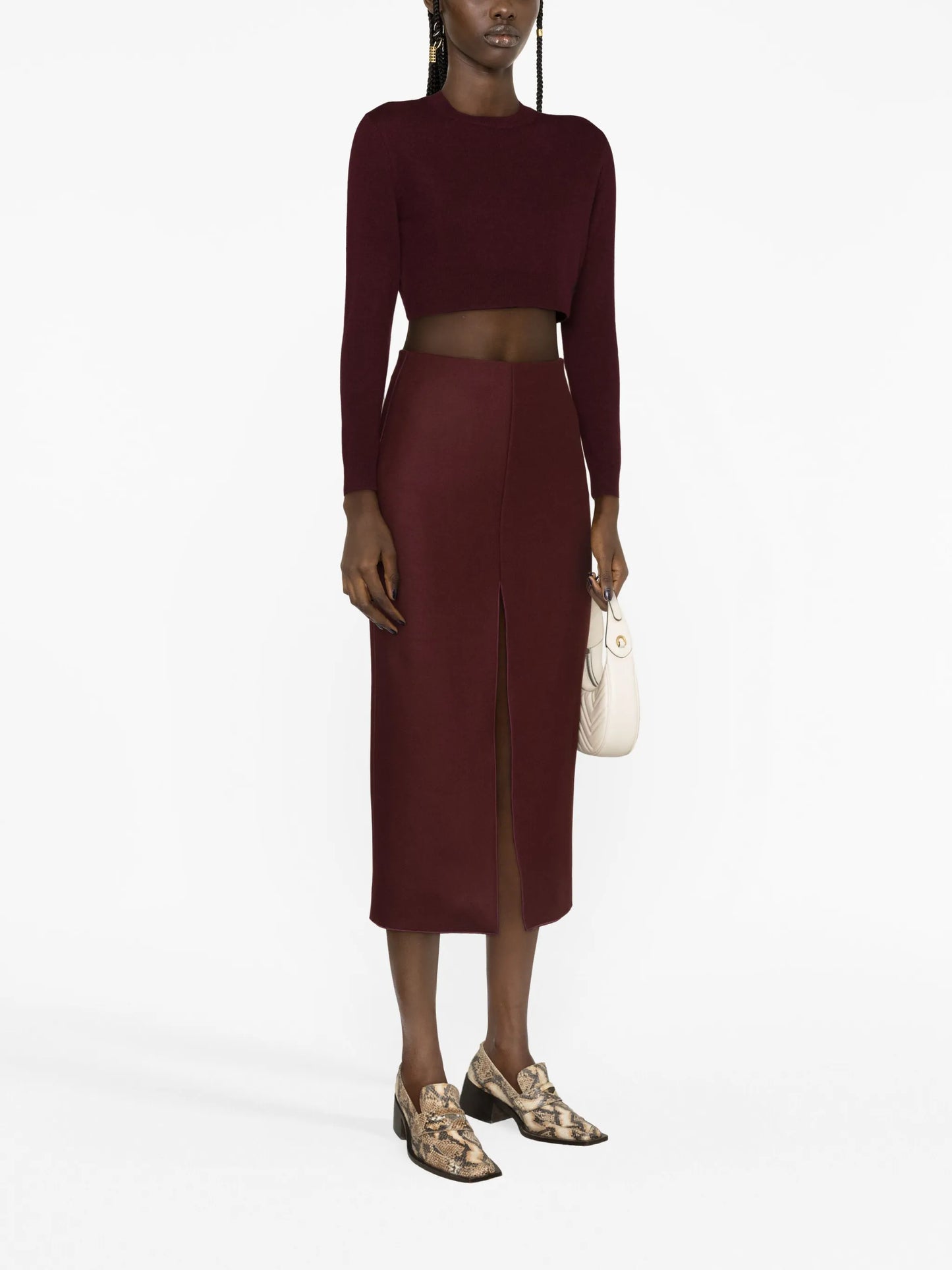 virgin-wool pencil midi skirt