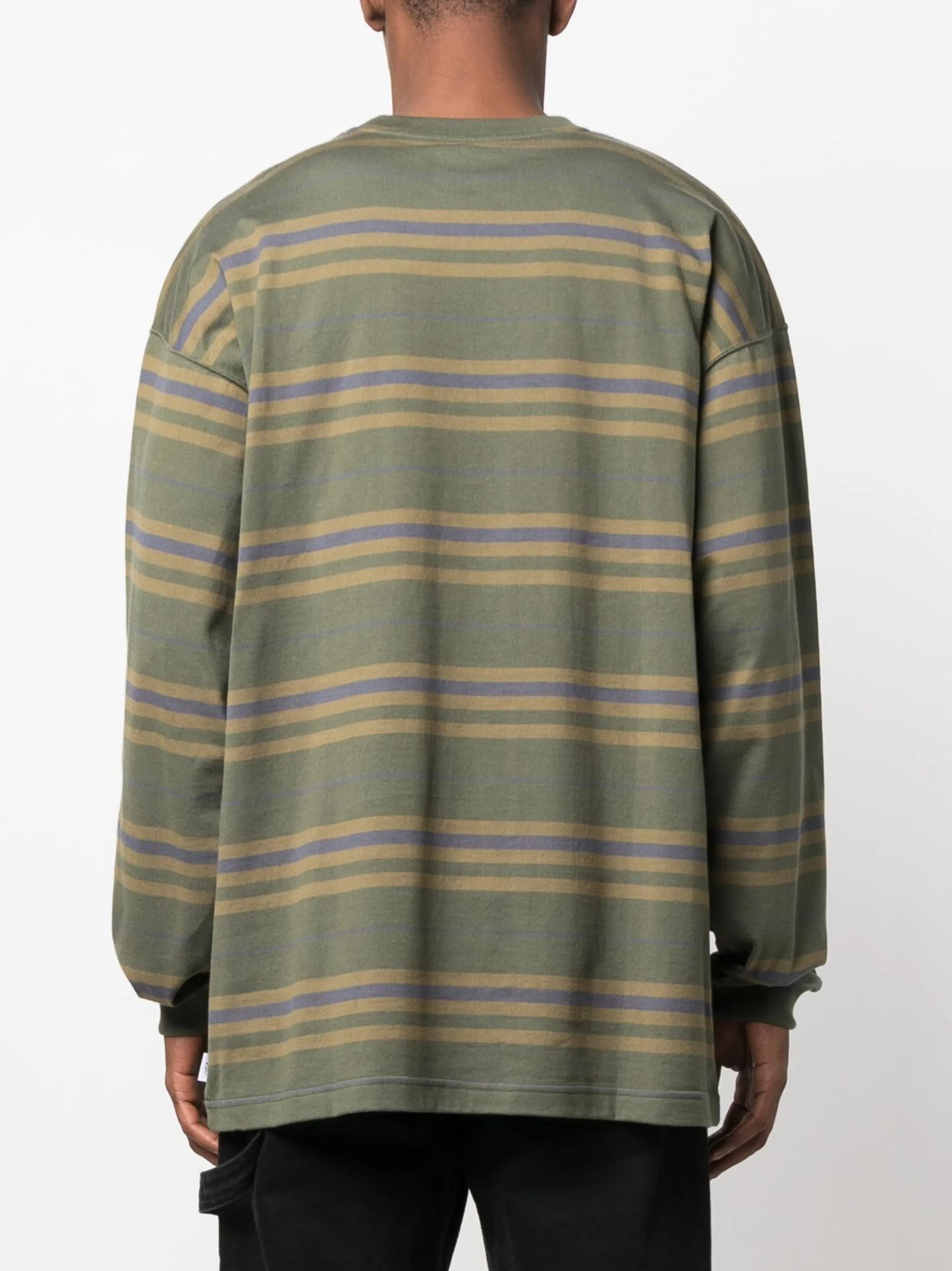 embroidered-logo stripe-print T-shirt