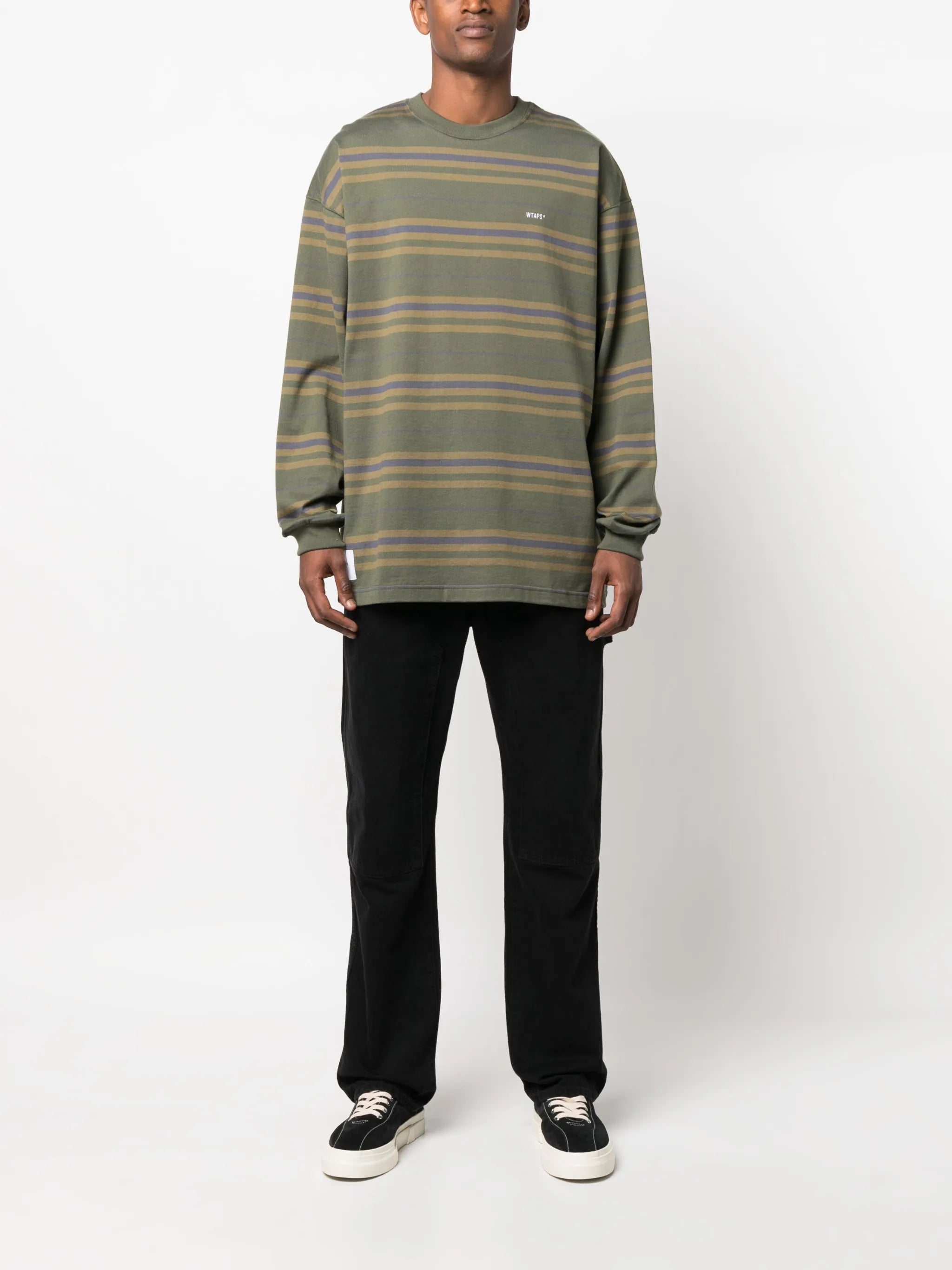 embroidered-logo stripe-print T-shirt
