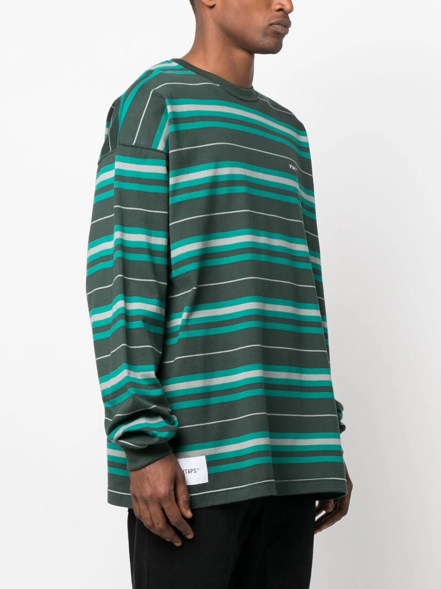 logo-patch stripe-print T-shirt