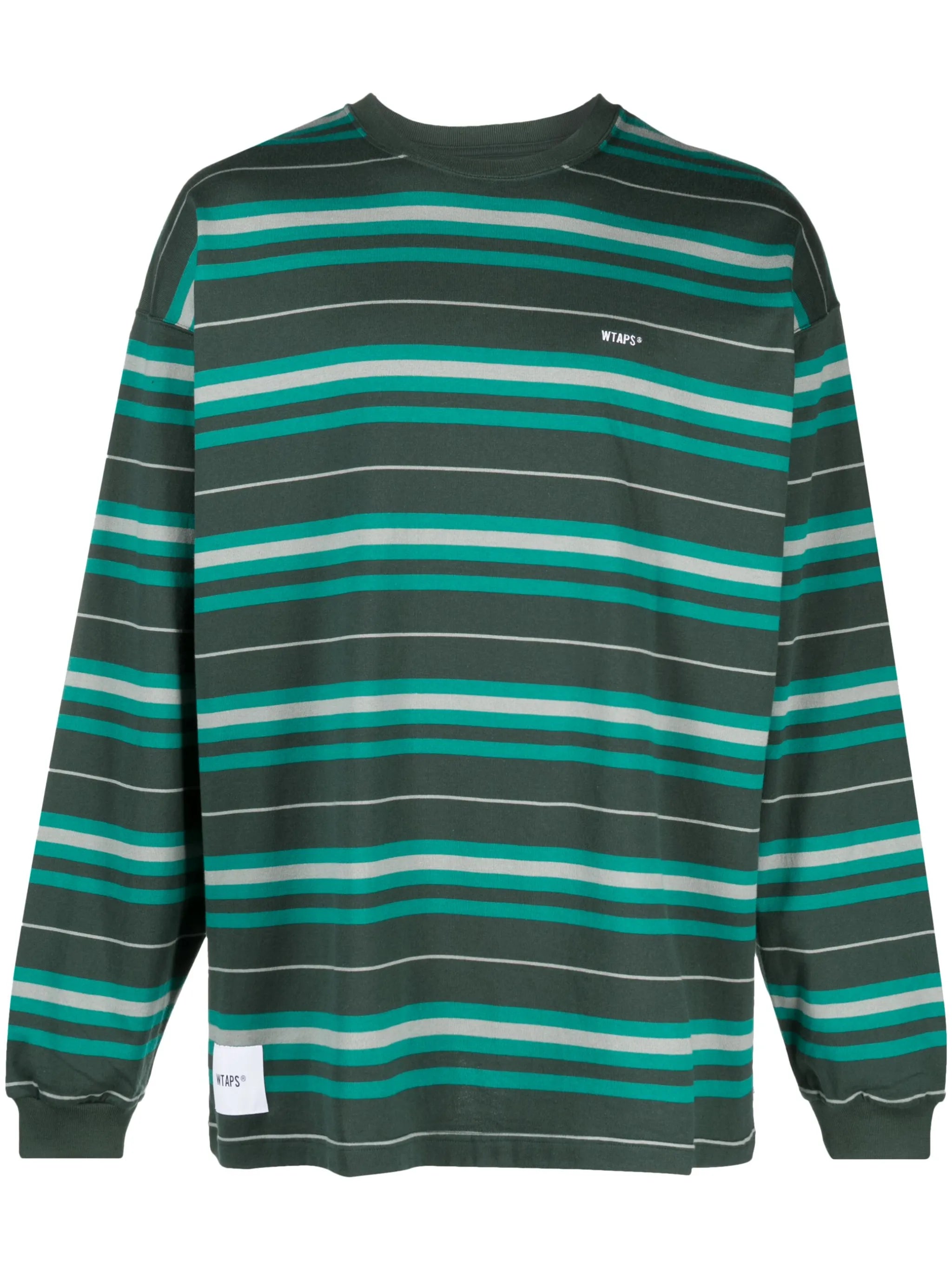 logo-patch stripe-print T-shirt