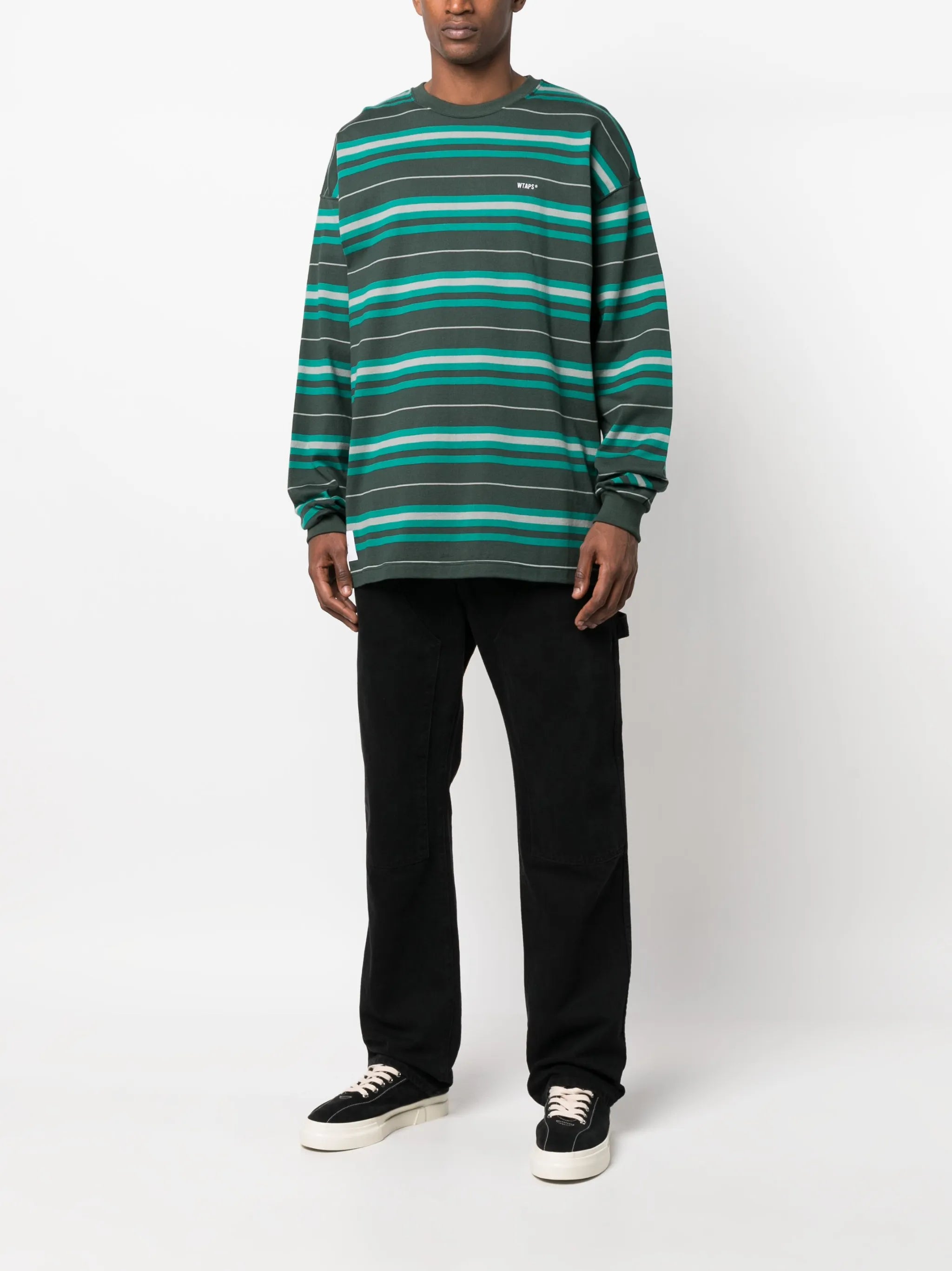 logo-patch stripe-print T-shirt