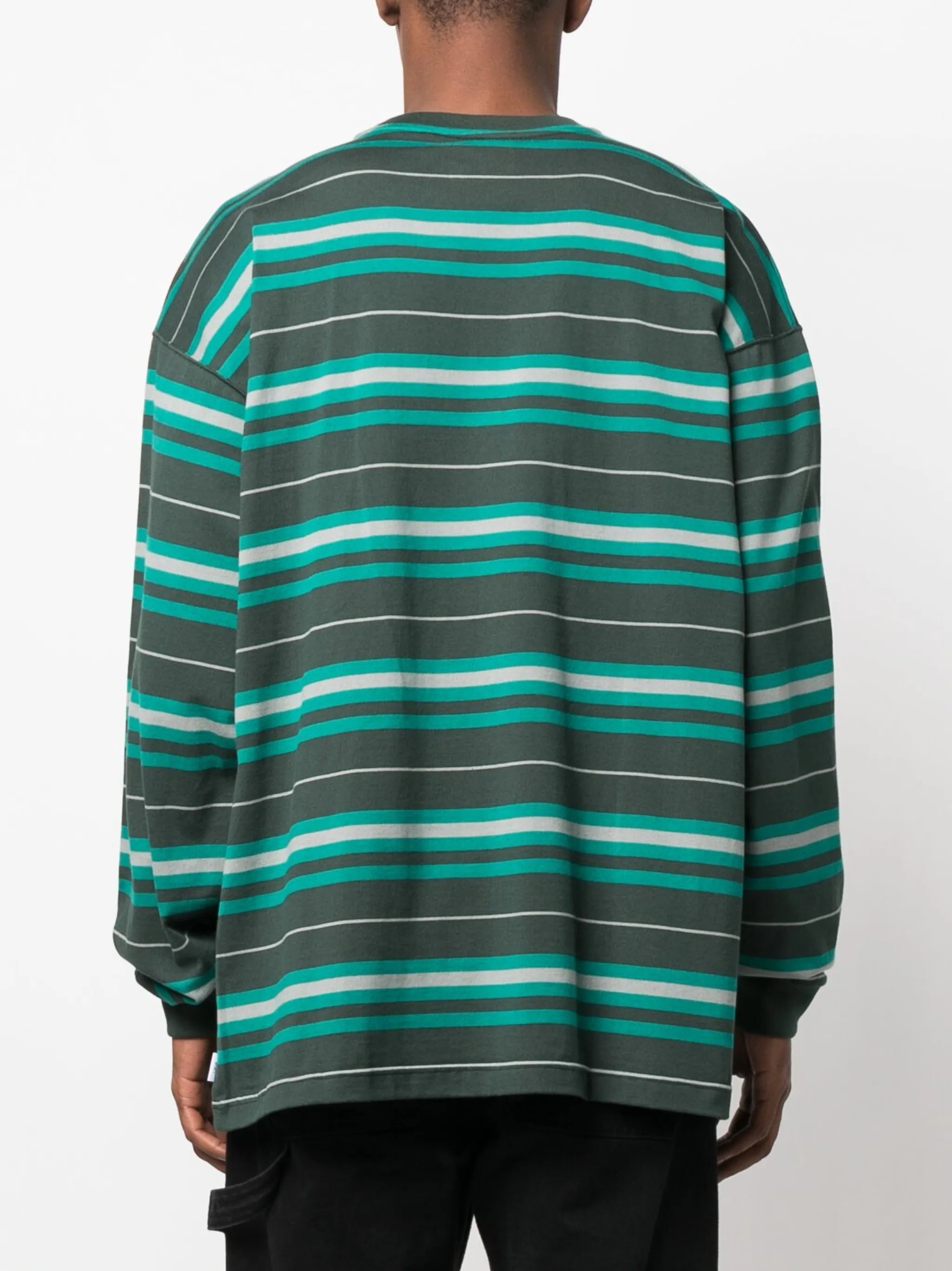 logo-patch stripe-print T-shirt