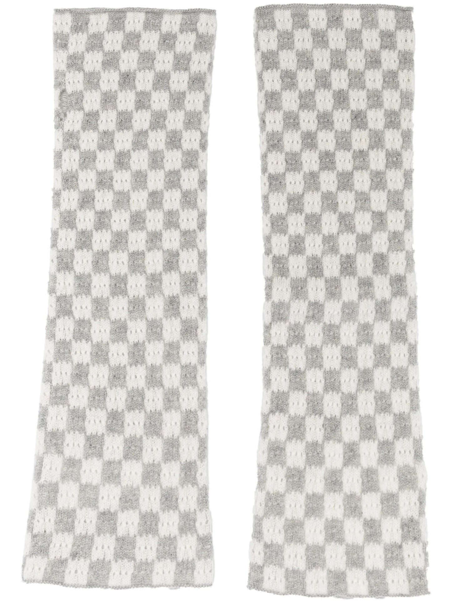 plaid-check knit arm warmers