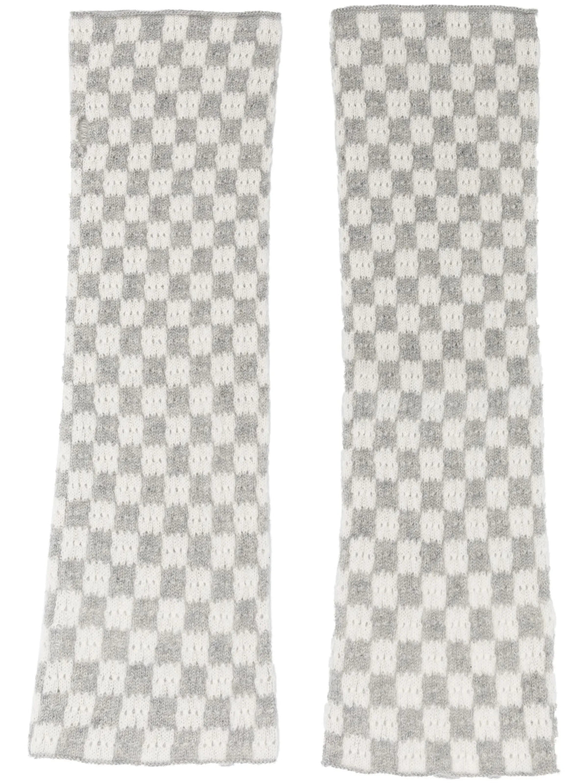 plaid-check knit arm warmers