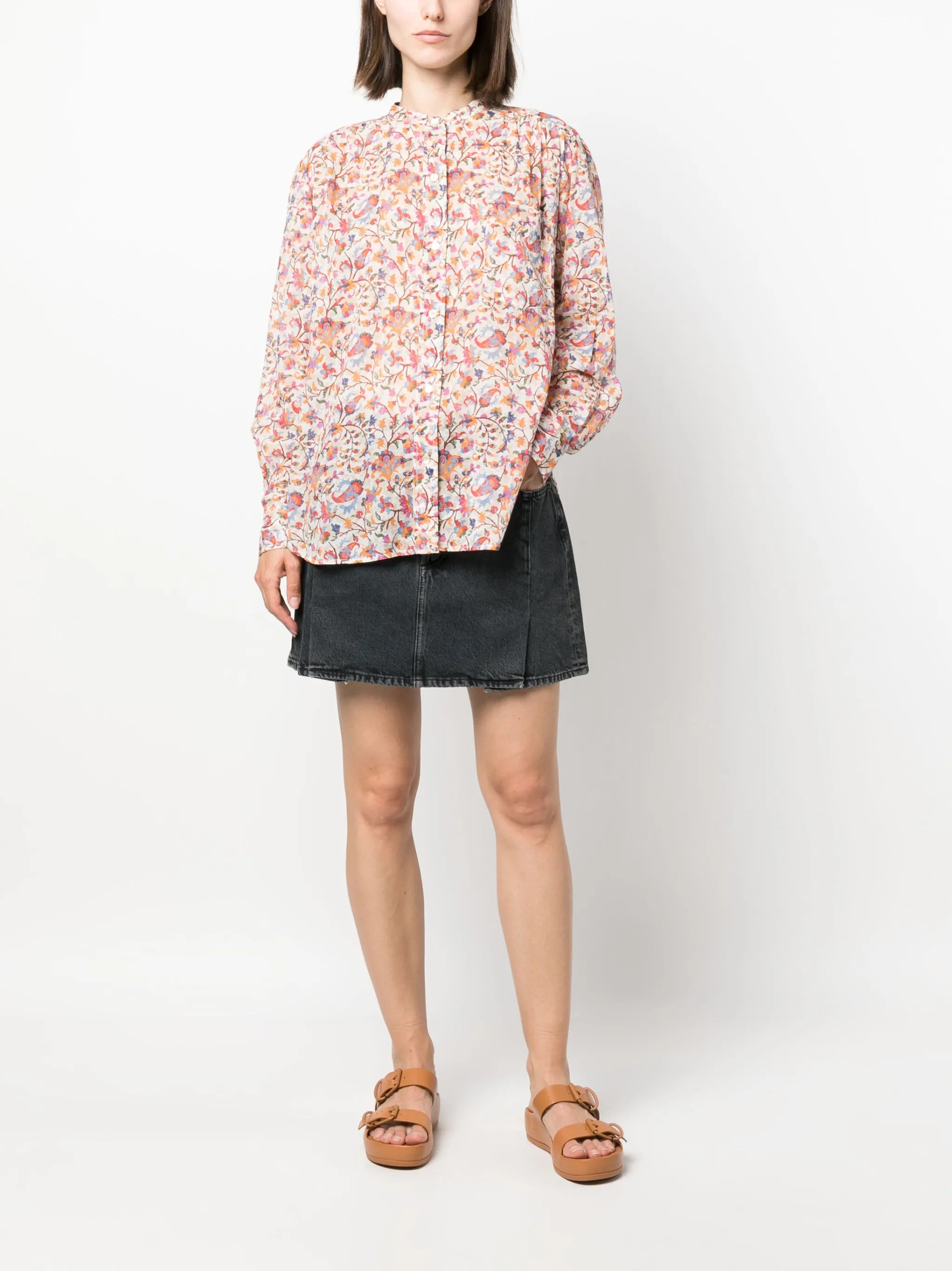 floral-print cotton blouse